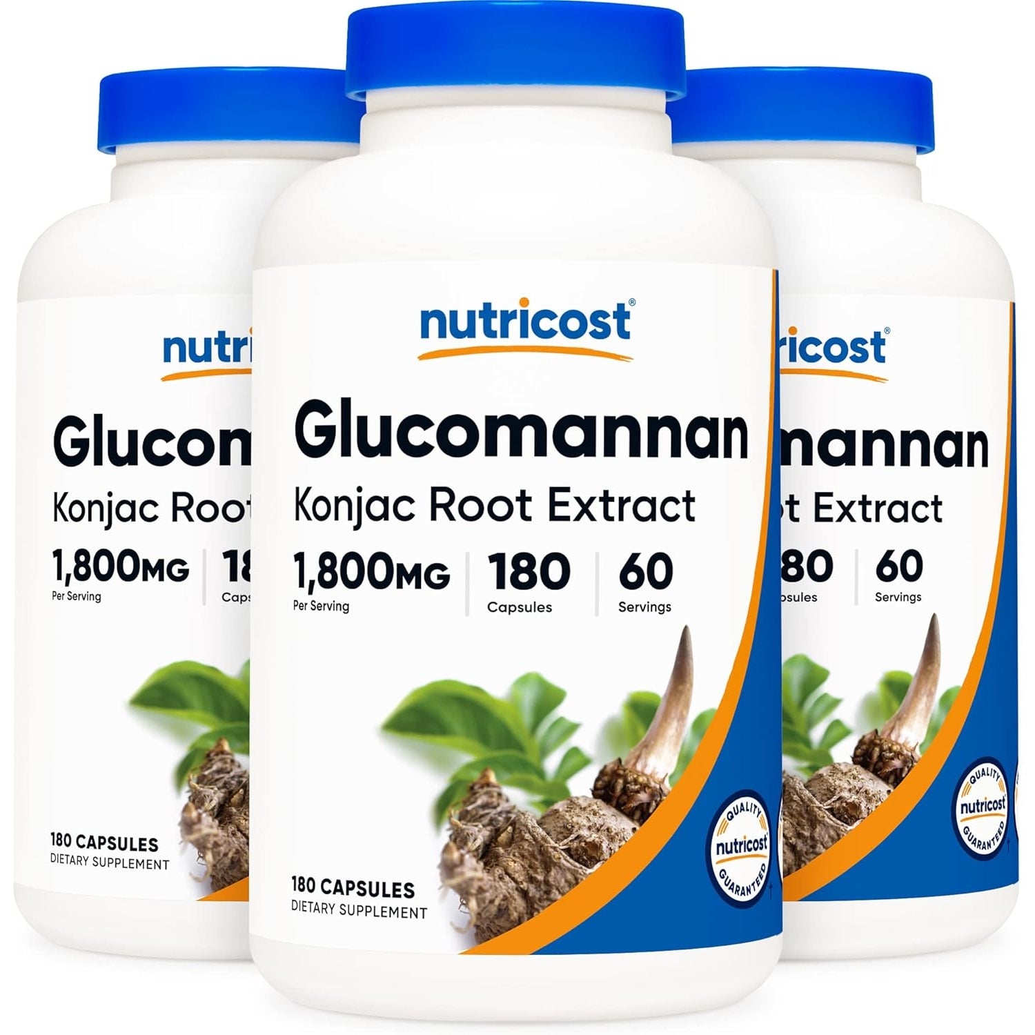 Nutricost Glucomannan 1,800mg Per Serving, 180 Capsules - Natural Fiber Source, Non-GMO, Gluten Free - Medaid