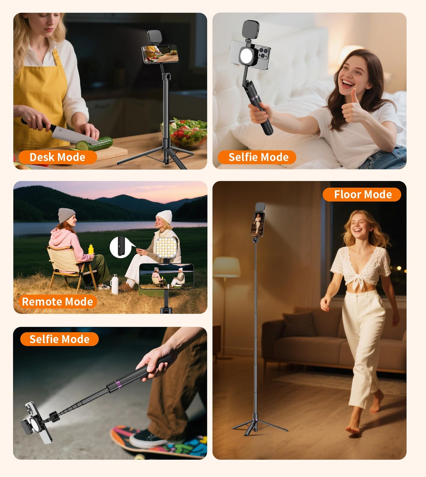 TONEOF 173cm Magnetic Mobile Phone Tripie with Light, 360° Rotating Selfie Stick Tripod, Mobile Phone Tripod with Metal Ring and Remote Control, Video Kit Compatible with iPhone and Android - Medaid International