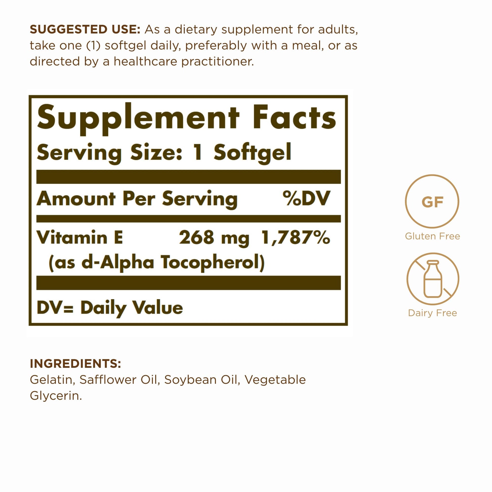 Solgar Vitamin E 268 mg (400 IU) - 100 Softgels - Naturally-Sourced Vitamin E as d-Alpha Tocopherol - Gluten Free, Dairy Free - 100 Servings - Medaid International