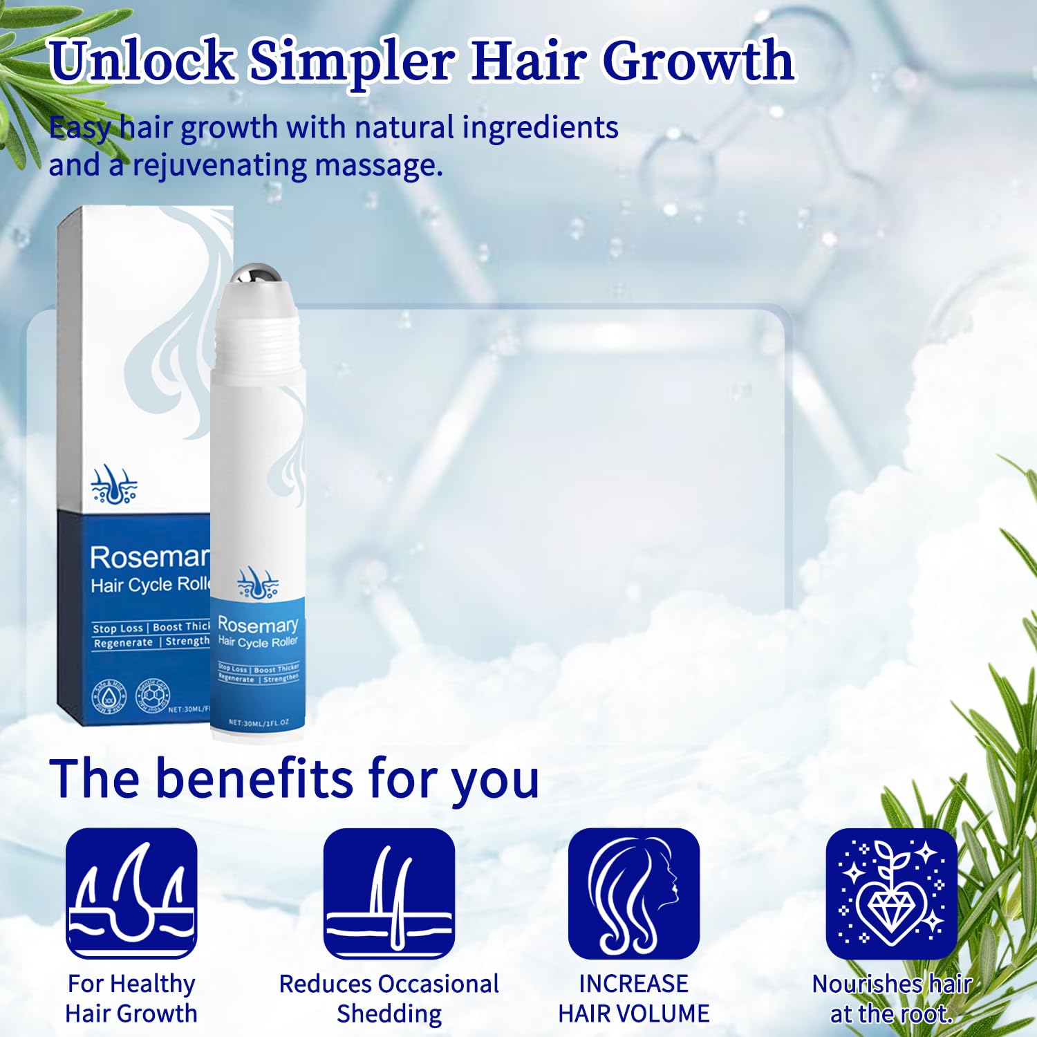 Hair Growth Roll-On Serum with Rosemary Oil & Redensyl - For Thicker Hair & Scalp Health - Lightweight Non-Greasy Treatment (01) - Medaid International