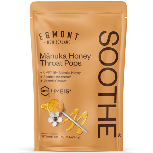 Egmont Honey Manuka Honey Throat Pops 10 Count | UMF 15+ New Zealand Honey with Vitamin C | Natural Soothing Lollipops - Medaid International