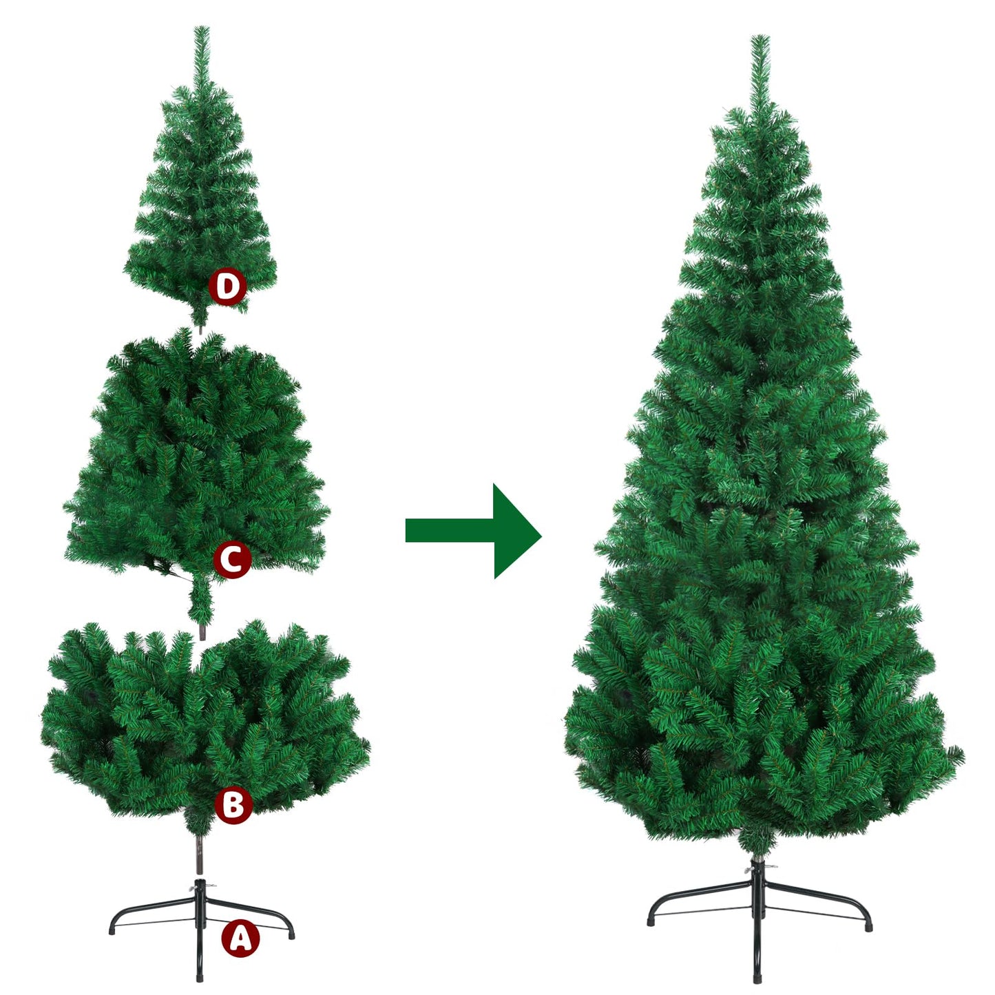 CCINEE 6ft Pine Artificial Christmas Green Half Tree Easy-Assembly with Solid Metal Stand for Wall Xmas Themed Party Decoration Indoor Outdoor Living Room Decor - Medaid International