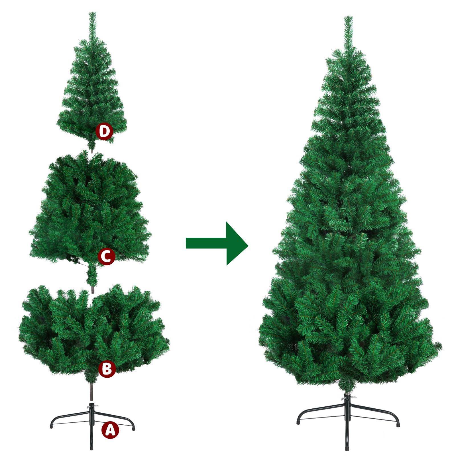 CCINEE 6ft Pine Artificial Christmas Green Half Tree Easy-Assembly with Solid Metal Stand for Wall Xmas Themed Party Decoration Indoor Outdoor Living Room Decor - Medaid International