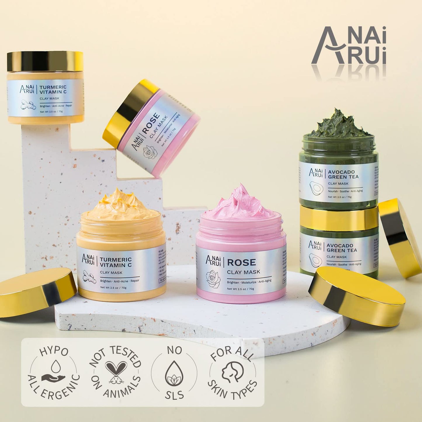 ANAI RUI 3 Pack Pore Purity Cleansing Clay Mask Set Absorbs Excess Oil,Turmeric Vitamin C Clay Mask -Rose Facial Mask -Avocado Green Tea Mud Mask,Facial Mask Skincare for Deep Cleansing 2.5 oz each - Medaid International