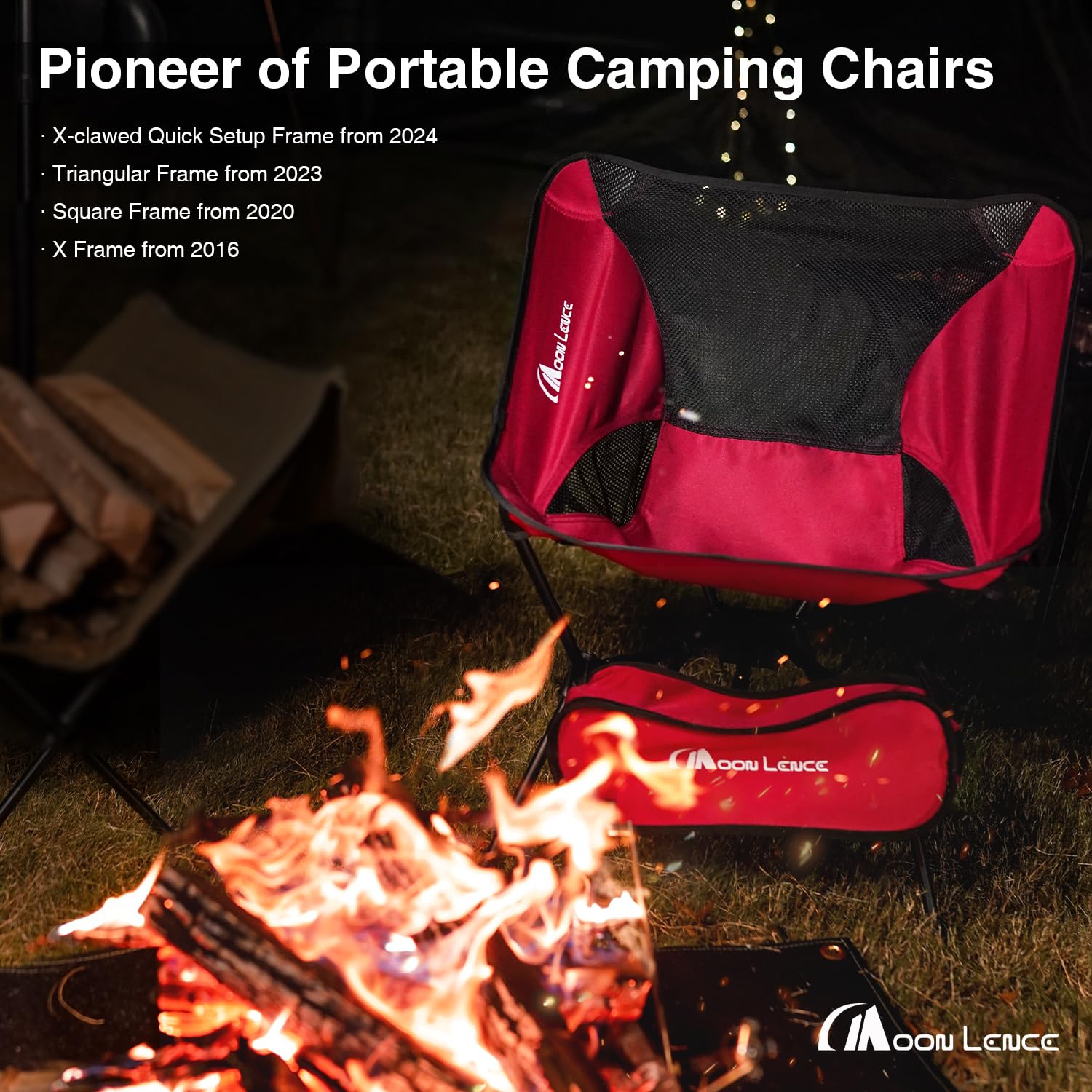 MOON LENCE Portable Camping Chair Backpacking Chair - The 4th Generation Ultralight Folding Chair - Compact, Lightweight Foldable Chairs for Hiking Mountaineering Beach - Medaid International