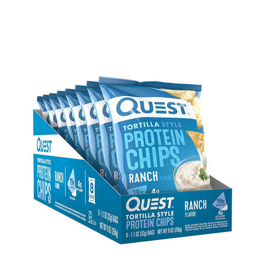 Quest Nutrition Tortilla Style Protein Chips, Ranch, Low Carb, Gluten Free, Baked, 1.1 Ounce (Pack of 8) - Medaid International