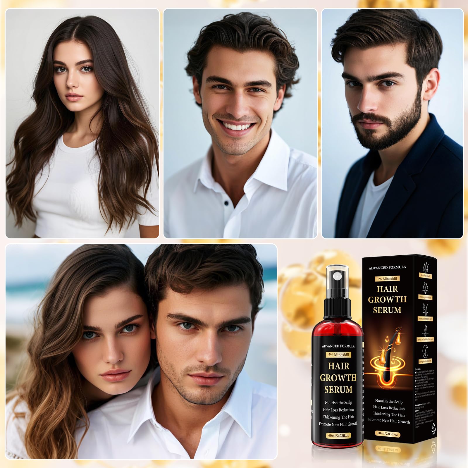 5% Minoxidil for Men/Women Hair Growth Serum Spray,Thinning Hair Loss/Regrowth Treatment for Women/Men,Minoxidil for Men’s Beard,Contain Rosemary Oil,Batana Oil for Hair Growth,Gentler,Refreshing 60ml - Medaid International