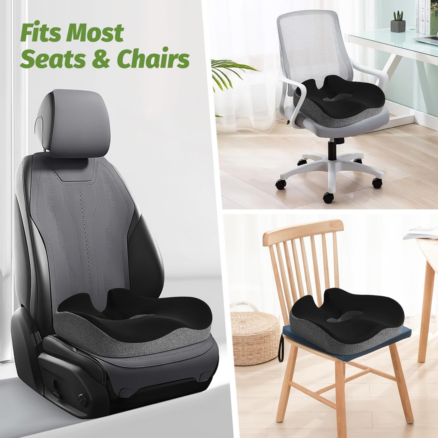 anzhixiu Concave U Surface Donut Pillow for Tailbone Pain Cradle Tailbone Reducing Pressure on Pelvis- Hemorrhoid Pillow for Office, Car, Home Seat- Black/Gray - Medaid International