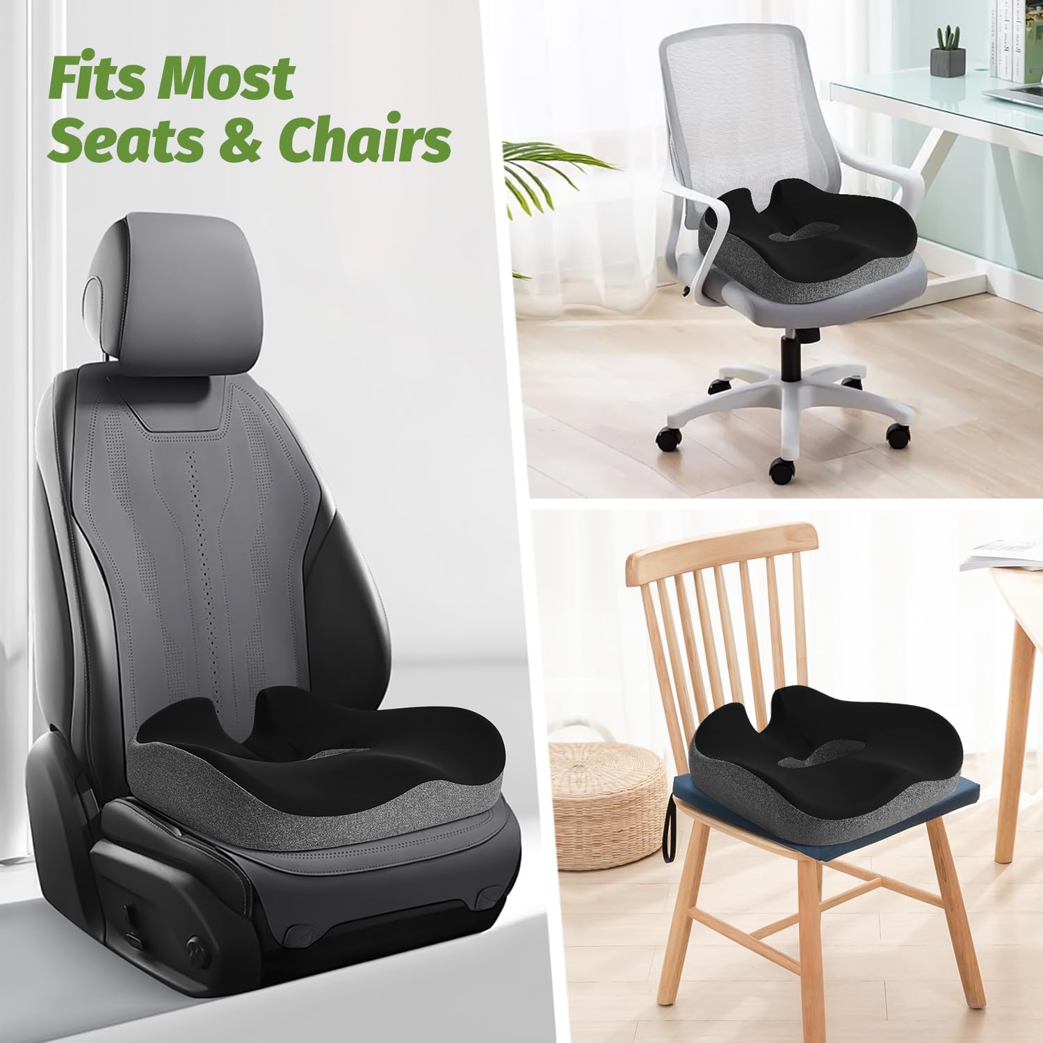 anzhixiu Concave U Surface Donut Pillow for Tailbone Pain Cradle Tailbone Reducing Pressure on Pelvis- Hemorrhoid Pillow for Office, Car, Home Seat- Black/Gray - Medaid International