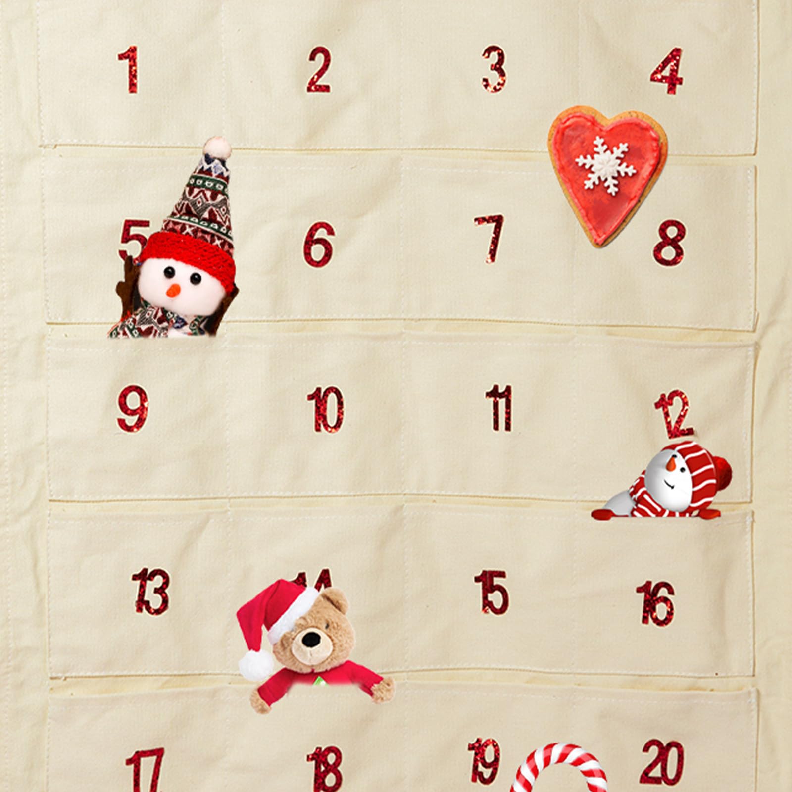DN DECONATION Hanging Advent Calendar 24 Pockets Fabric Christmas Countdown Decor for Wall Home Door Fireplace Xmas Gift (Red) - Medaid International
