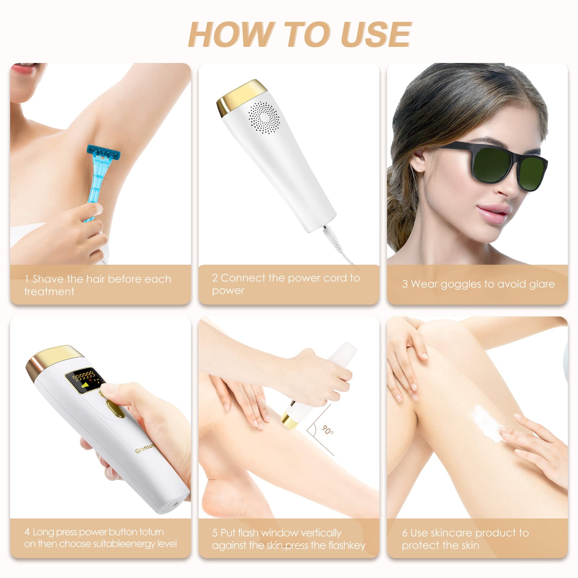 Gransumr IPL Laser Hair Removal Device at-Home Permanent Painless Hair Remover for Women and Men Best Whole Body Facial Face Armpits Back Legs Arms Face Bikini Line - Medaid International