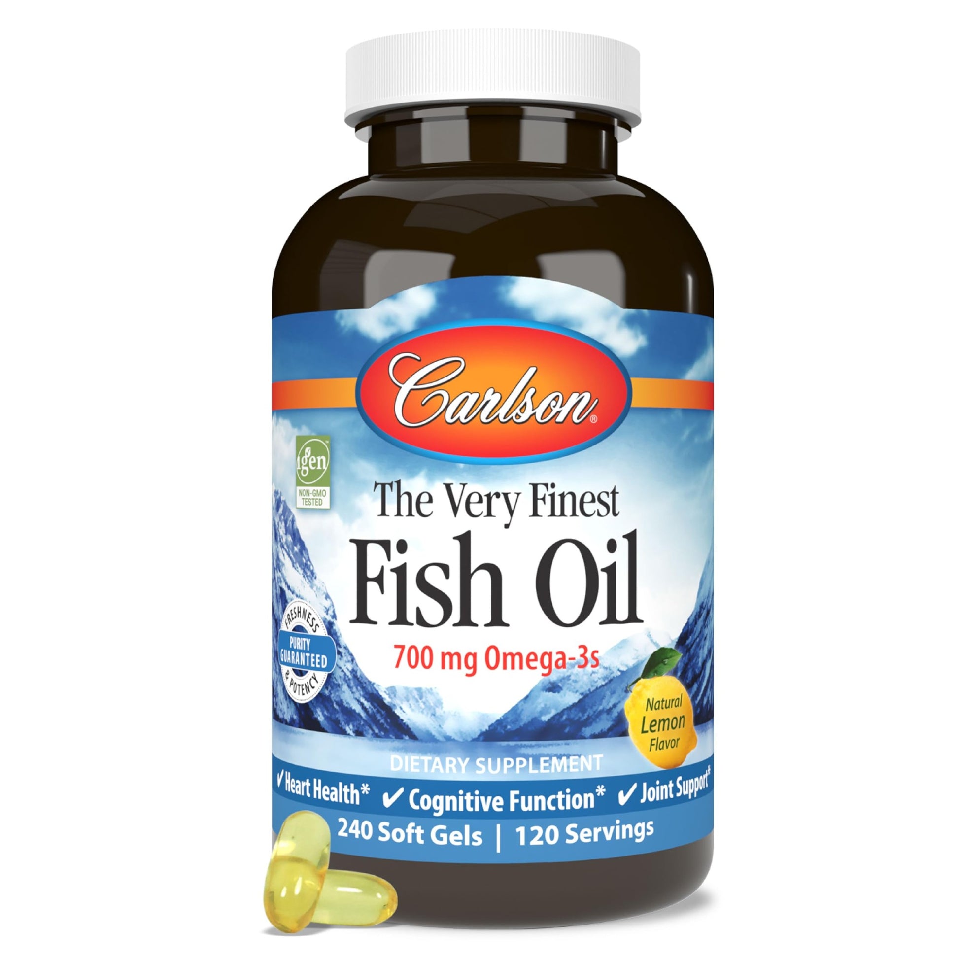 Carlson - The Very Finest Fish Oil, 700 mg Omega-3s, Norwegian Fish Oil Supplement, Wild Caught Omega-3 Fish Oil, Sustainably Sourced Fish Oil Capsules, Omega 3 Supplement, Lemon, 240 Softgels - Medaid International