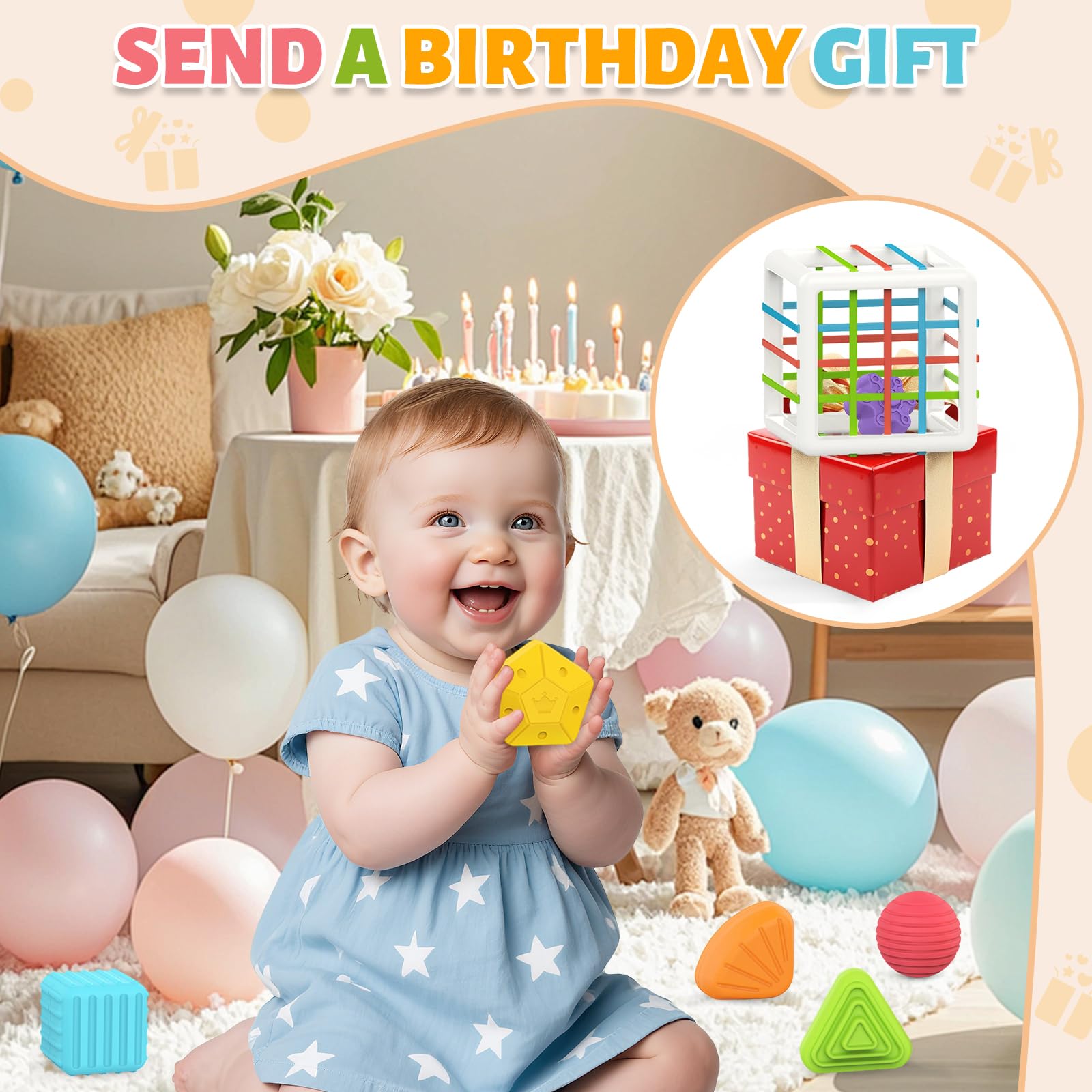 MINGKIDS Montessori Toys for 1 Year Old, 6 Pc Multi Sensory Shape, Toddler Developmental Learning Birthday Gifts, Baby Toys 12 Month - Medaid International