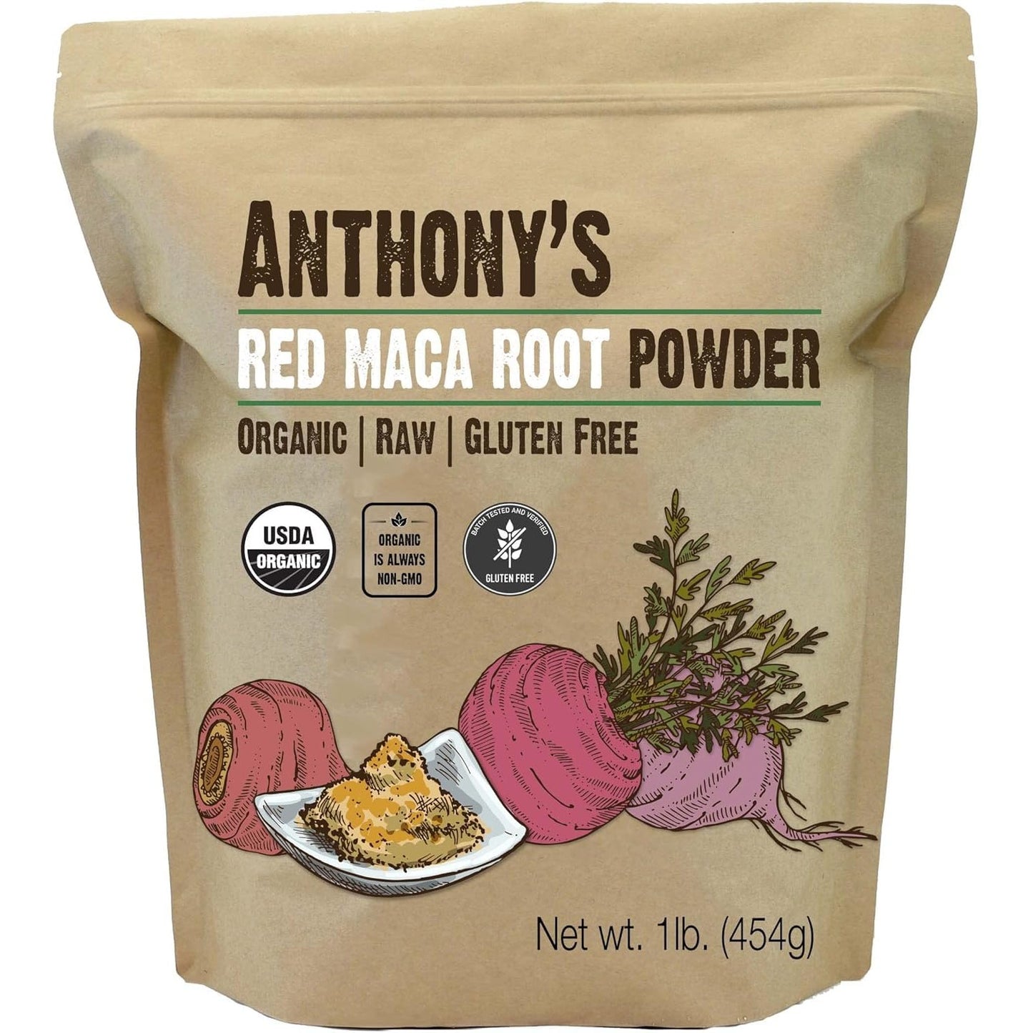 Anthony's Organic Red Maca Powder, 1 lb, Raw, Gluten Free, Non GMO, Non Gelatinized - Medaid International