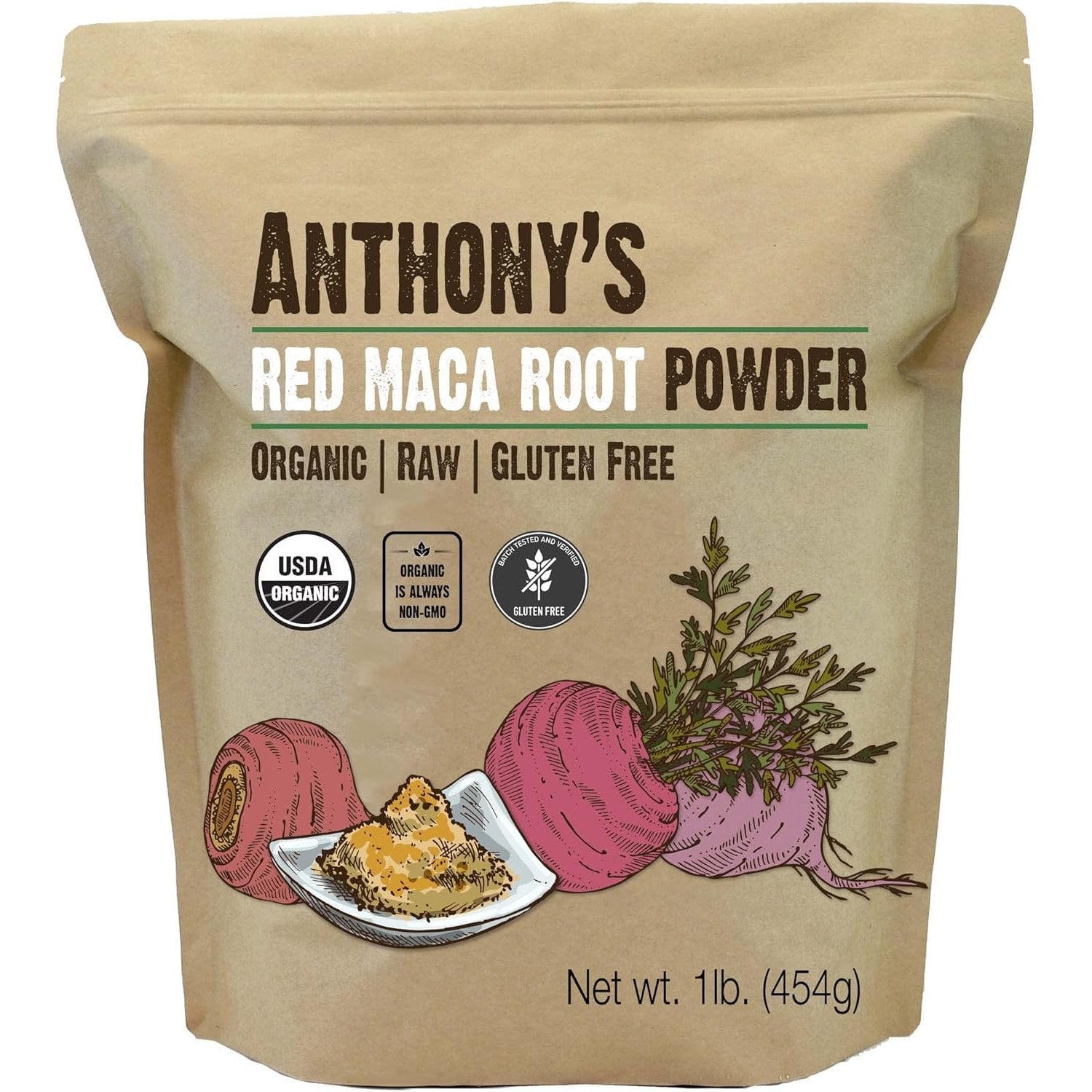 Anthony's Organic Red Maca Powder, 1 lb, Raw, Gluten Free, Non GMO, Non Gelatinized - Medaid International