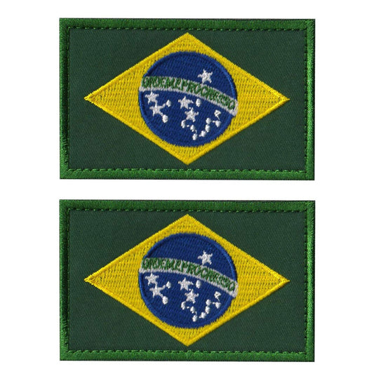 2 PCS AliPlus Brazil Flag Patches Embroidered Tactical Military Morale Patch Applique Fastener Hook and Loop - Medaid International