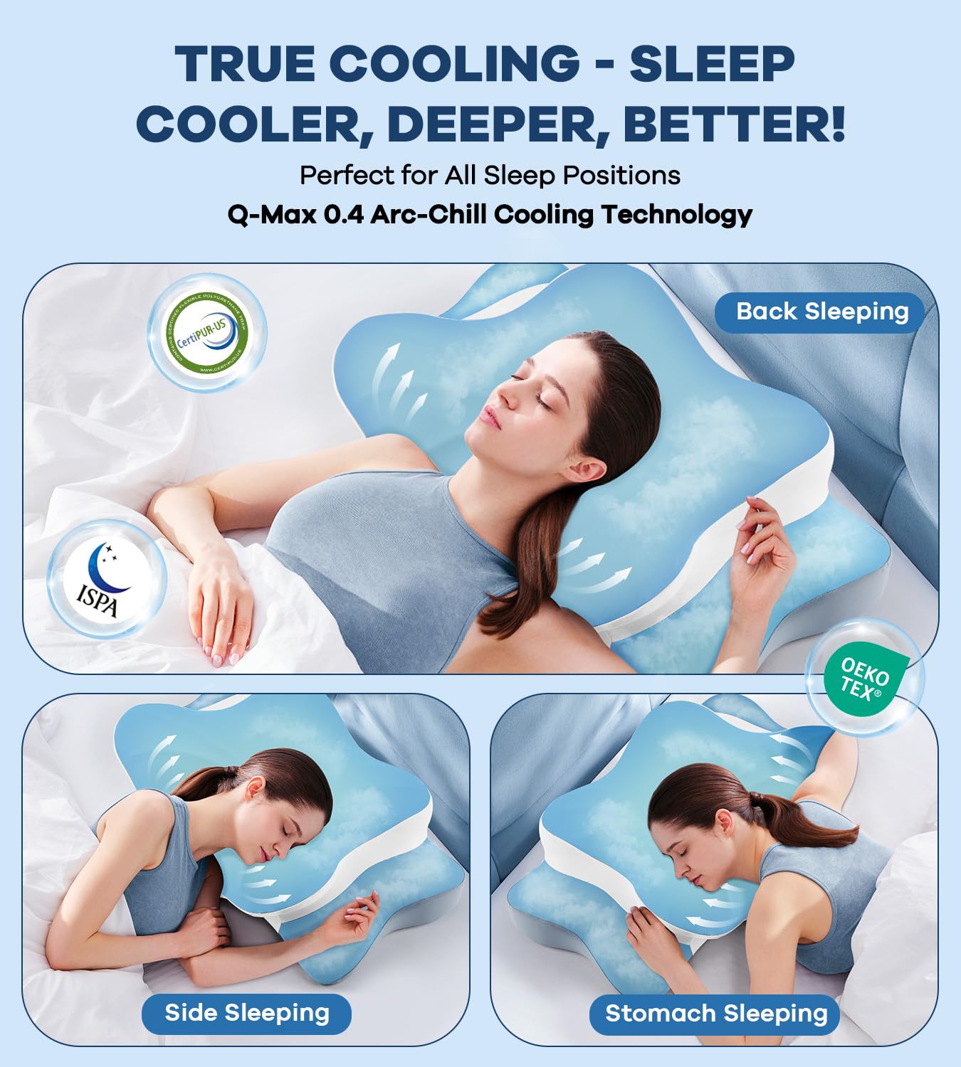 Cervical Pillow for Neck Pain Relief -Cooling Ergonomic Memory Foam Pillow with Ice Silk Pillowcase, Dual-Height Orthopedic Support Contour Pillow for Side/Back/Stomach Sleepers, CertiPUR-US Certified - Medaid International