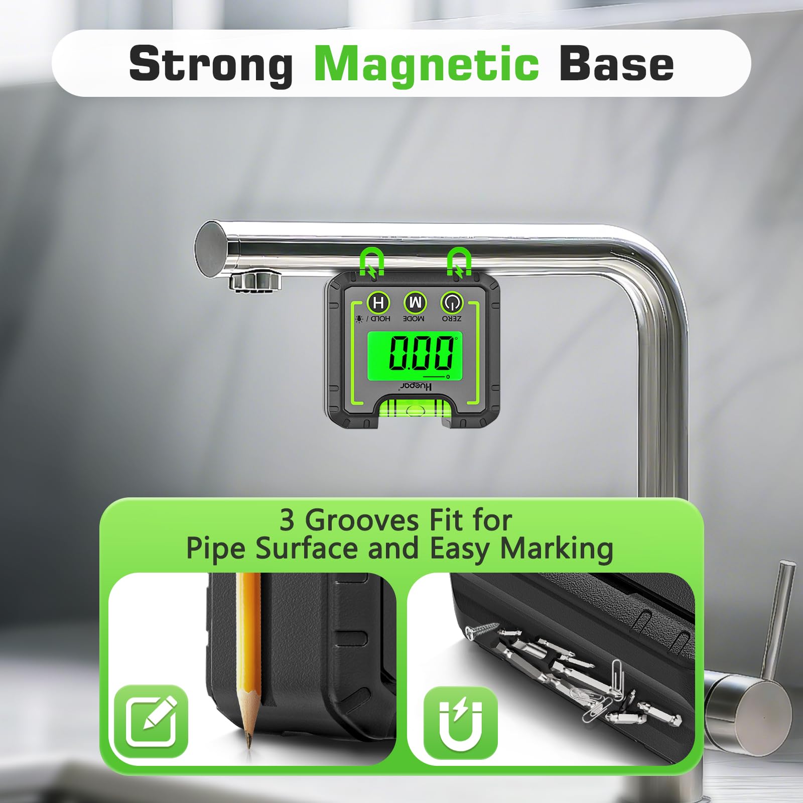 Huepar Digital Level Angle Gauge Mini Angle Finder Level Box with V-Groove Magnetic Base&Backlit LCD Bevel Gauge Inclinometer for Carpentry,Building, Automobile, Masonry - 0~360° Fast Measurement AG01 - Medaid International