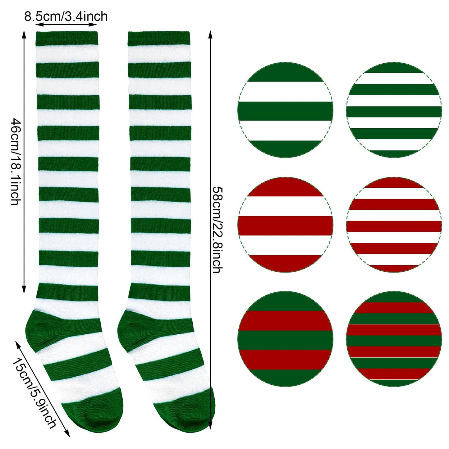 SATINIOR 4 Pairs Christmas Striped Knee Socks Women Over Knee Tight High Stocking Long Socks for Women(Red, Green) - Medaid International