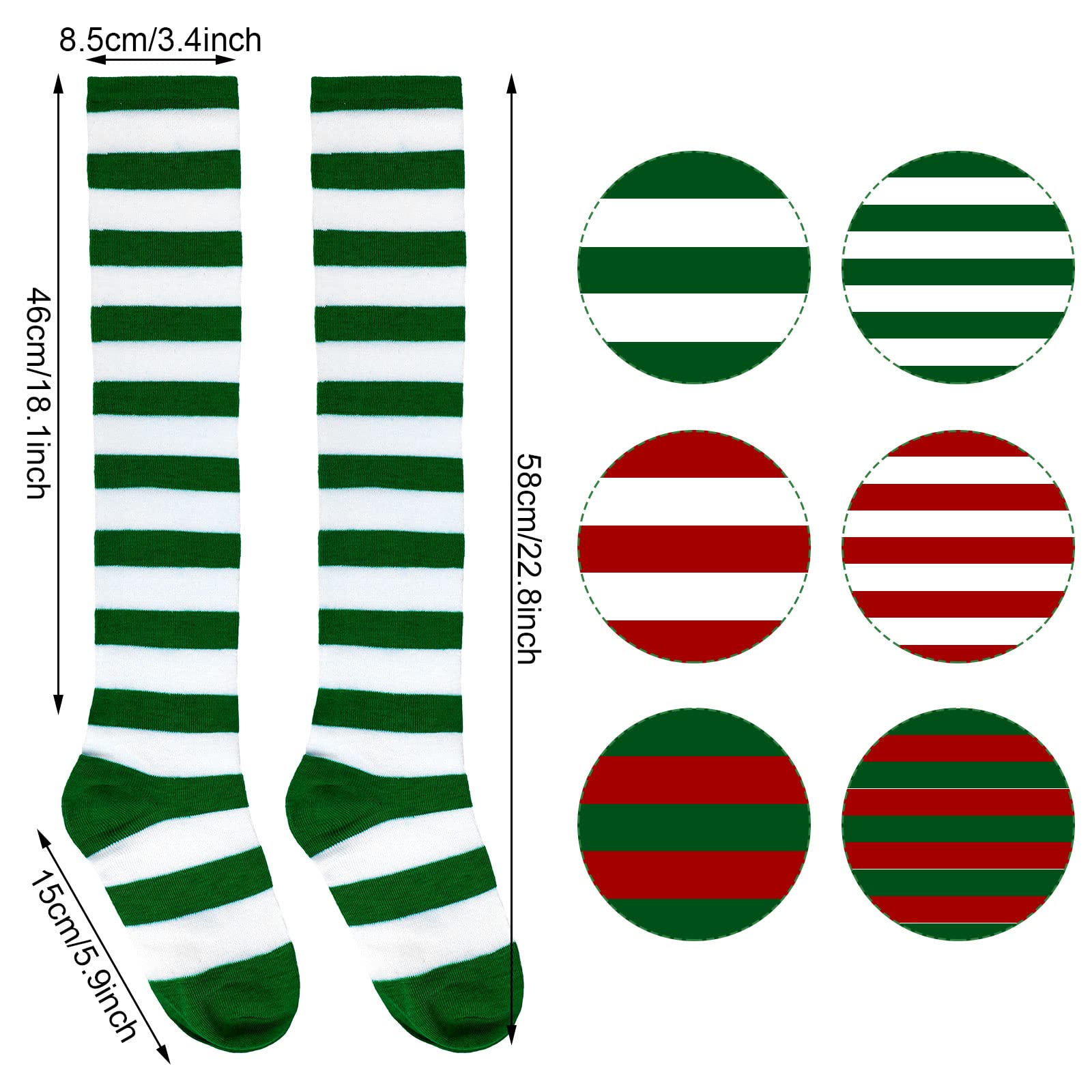 SATINIOR 4 Pairs Christmas Striped Knee Socks Women Over Knee Tight High Stocking Long Socks for Women(Red, Green) - Medaid International