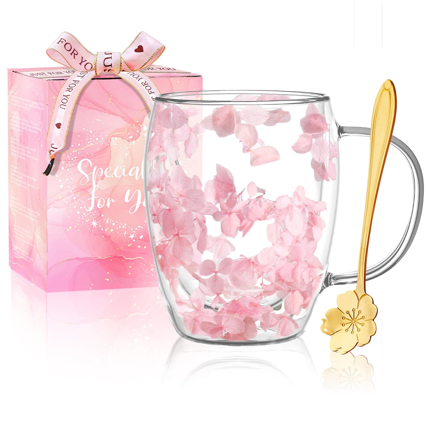 Gifts for Women Dried Flowers Double Wall Glass Coffee Mugs Cute Glass Tea Cups with Handles Autumn Mug Christmas Birthday Gifts for Best Friend Teacher Mum Gift New Home Gift Ideas Home Decor - Medaid International