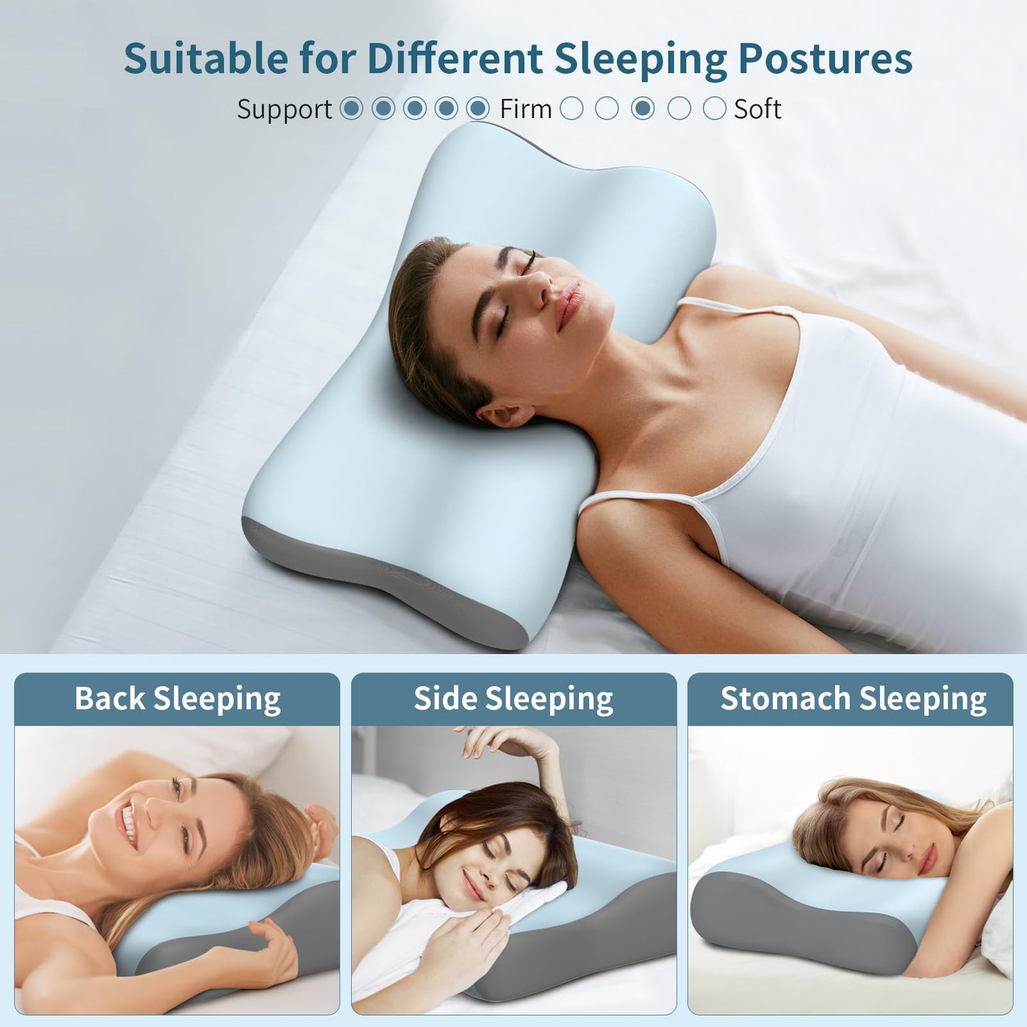 Cervical Neck Pillow, Contour Memory Foam Pillows for Neck Pain Relief, Ergonomic Pillow for Sleeping, Orthopedic Bed Pillow Neck Support Pillow for Side Back Stomach Sleepers with Cooling Pillowcase - Medaid International