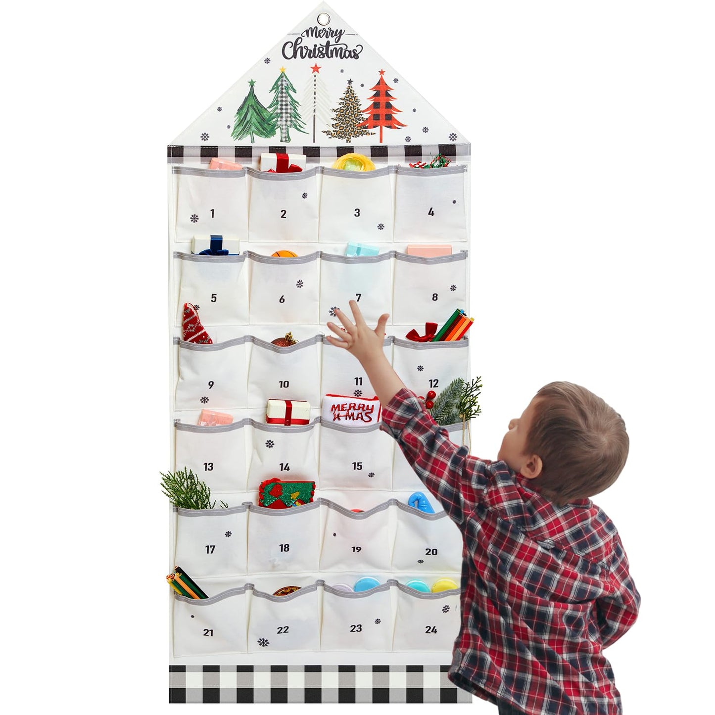 SATINIOR Christmas Fabric Advent Calendar with 24 Pockets Reusable Empty Advent Calendar Wall Hanging Bag Countdown Cloth for Xmas Holiday Wall Decoration - Medaid International