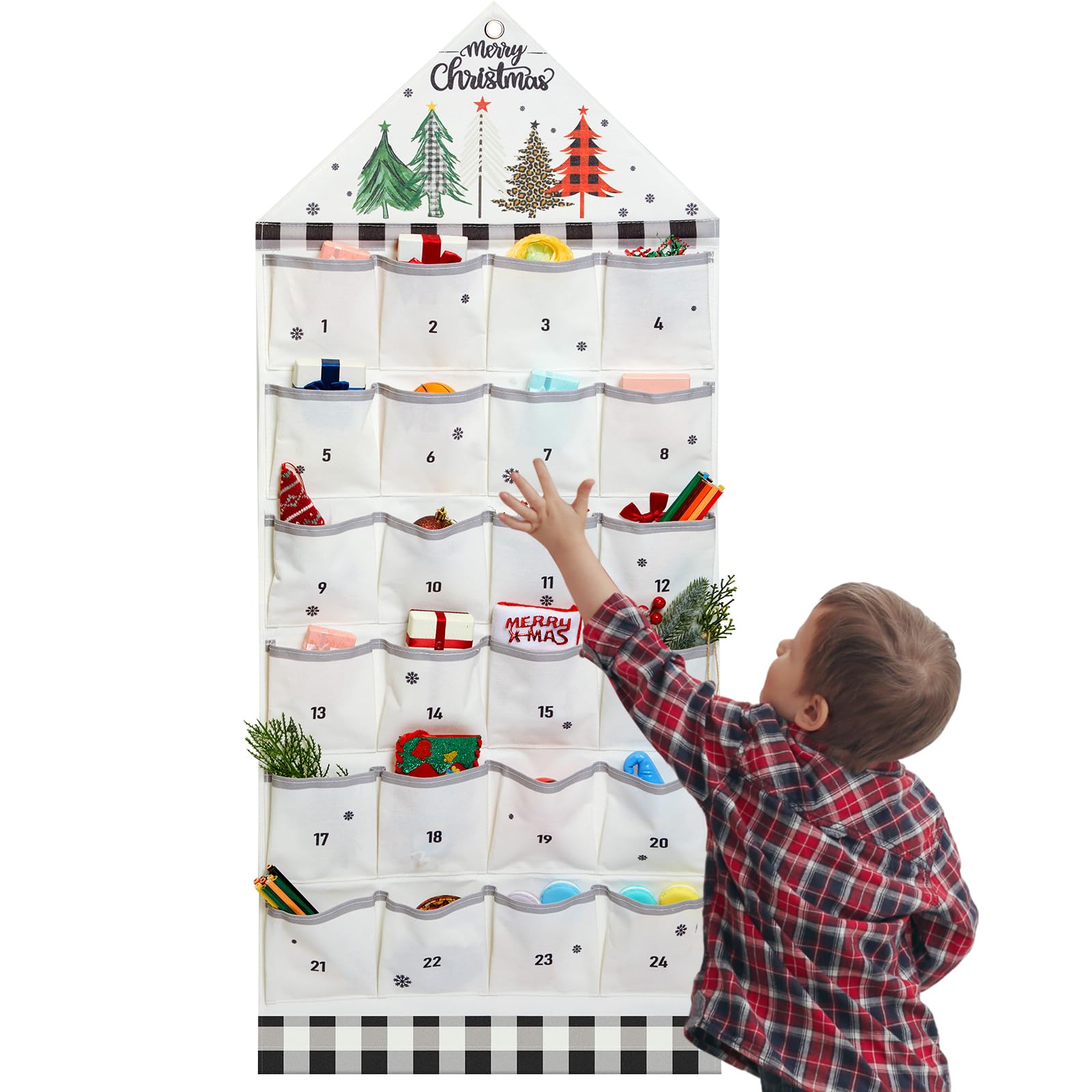 SATINIOR Christmas Fabric Advent Calendar with 24 Pockets Reusable Empty Advent Calendar Wall Hanging Bag Countdown Cloth for Xmas Holiday Wall Decoration - Medaid International