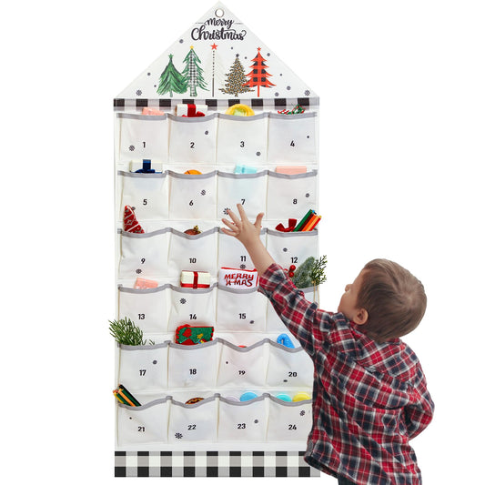 SATINIOR Christmas Fabric Advent Calendar with 24 Pockets Reusable Empty Advent Calendar Wall Hanging Bag Countdown Cloth for Xmas Holiday Wall Decoration - Medaid International