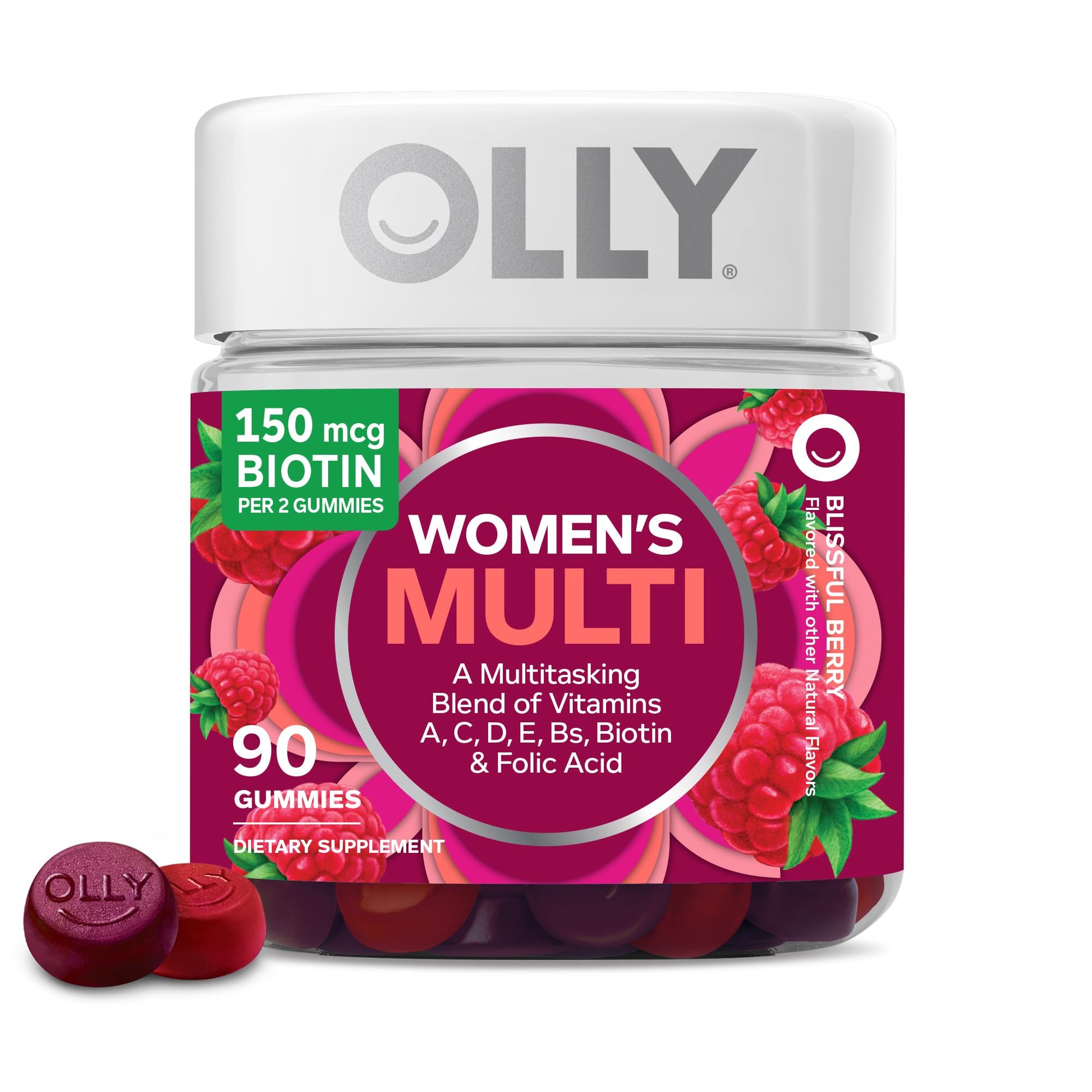 OLLY Women's Multivitamin Gummy, Vitamins A, D, C, E, Biotin, Folic Acid, Adult Chewable Vitamin, Berry Flavor, 45 Day Supply - 90 Count - Medaid International