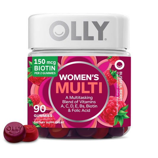OLLY Women's Multivitamin Gummy, Vitamins A, D, C, E, Biotin, Folic Acid, Adult Chewable Vitamin, Berry Flavor, 45 Day Supply - 90 Count - Medaid International