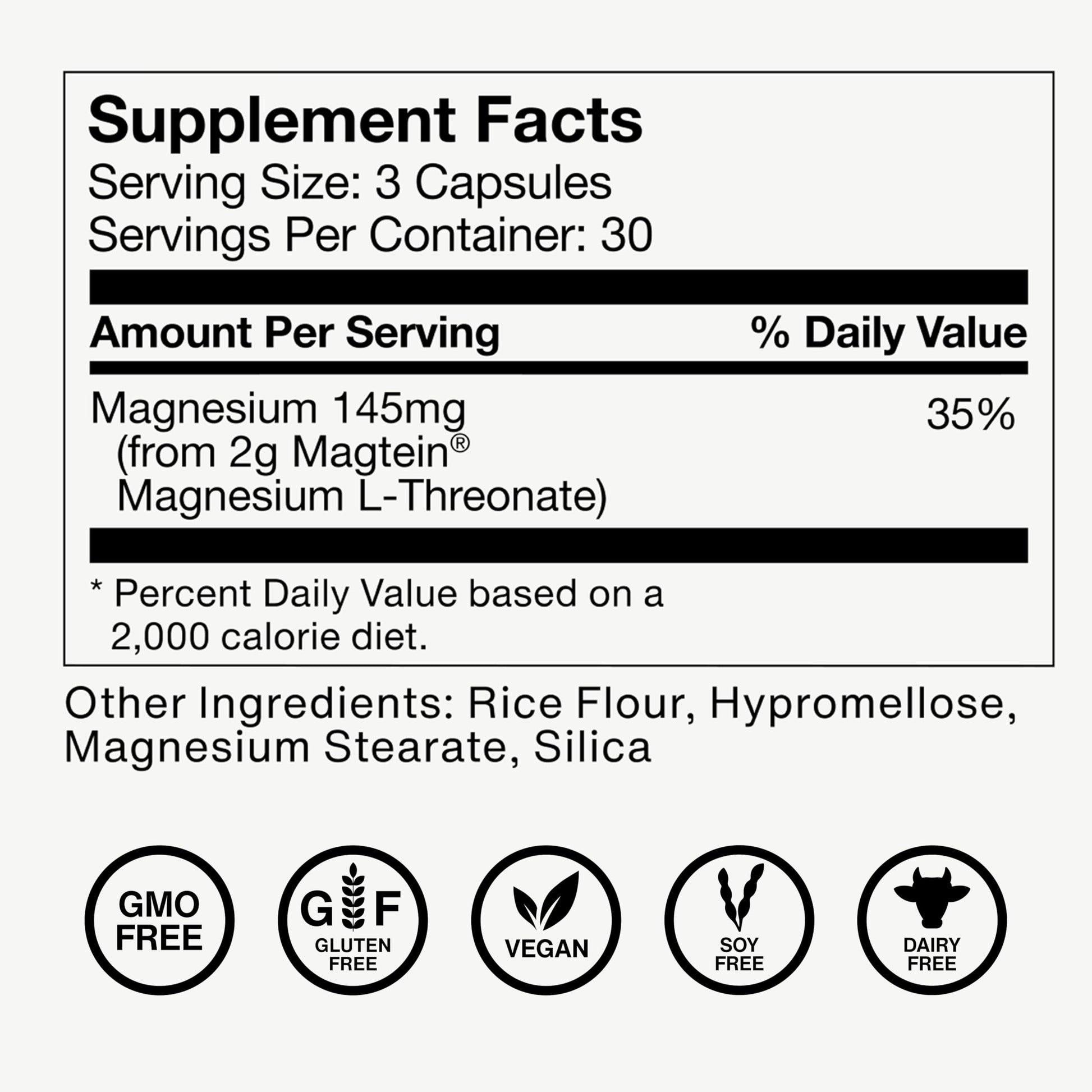 Momentous Magtein Magnesium L-Threonate - Brain & Rest Support Supplement - Boosts Cognitive Function & Sleep Quality - NSF Certified for Sport -145 mg - 30 Servings - Medaid International