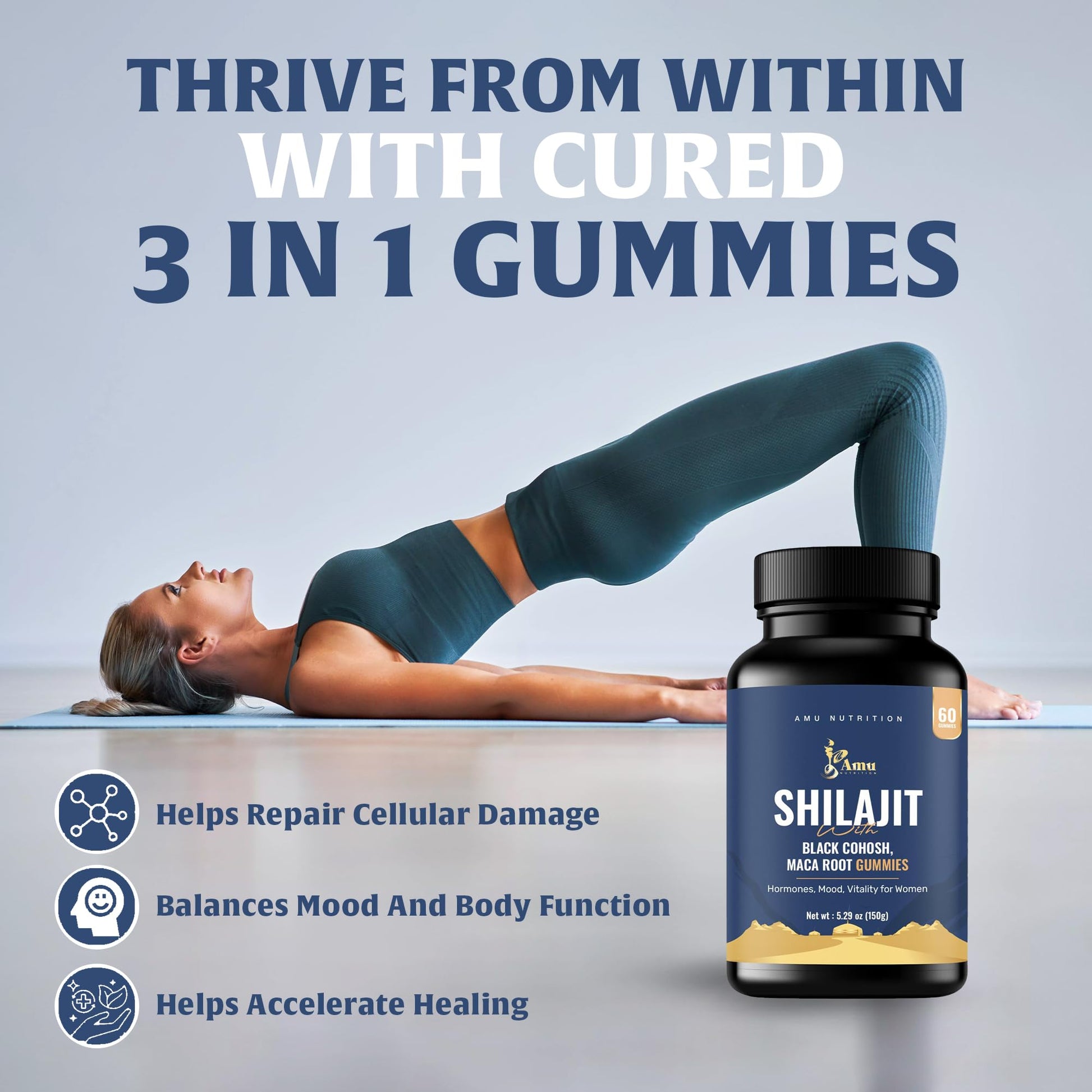 AMU NUTRITION Shilajit Gummies for Men & Women with Maca Root & Black Cohosh (60 Count (Pack of 1), Maca Root & Black Cohosh) - Medaid International