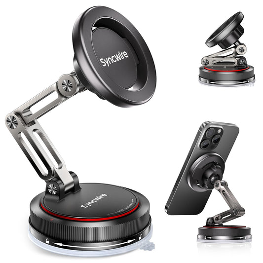 SYNCWIRE for MagSafe Car Mount [3-Axis Design] Strong Suction Cup Magnetic Phone Holder, 360° Rotation, Compatible with iPhone 17 Pro Max 16 15 14 13 12, Samsung, Matte Black - Medaid International
