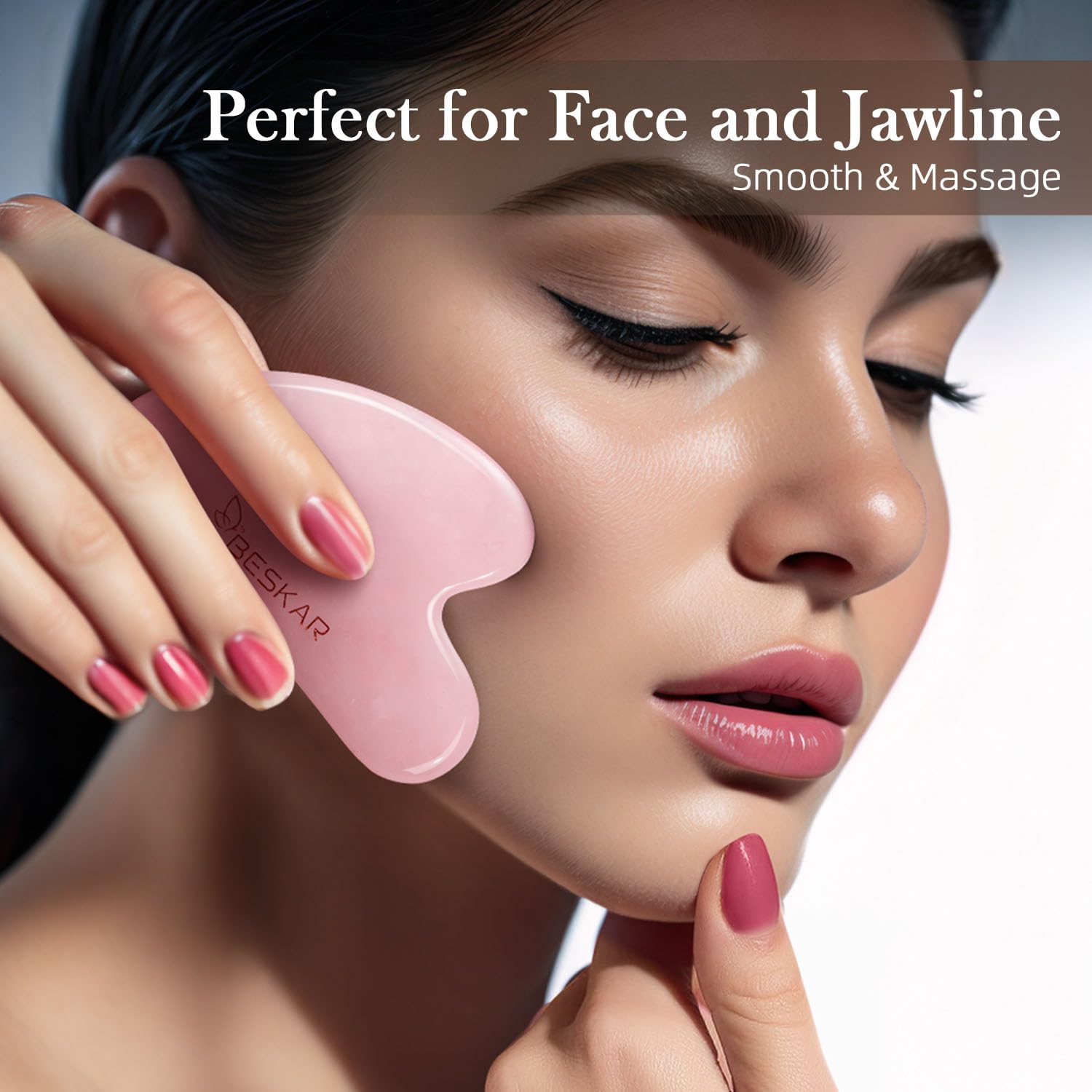 BESKAR Gua Sha Facial Tools, Natural Jade Stone Guasha Massager for Jawline Sculpting, Tighten Face Skin and Reduce Wrinkles, Face Eyes Body Neck Massage Tool, Skin Care Gift - Medaid International