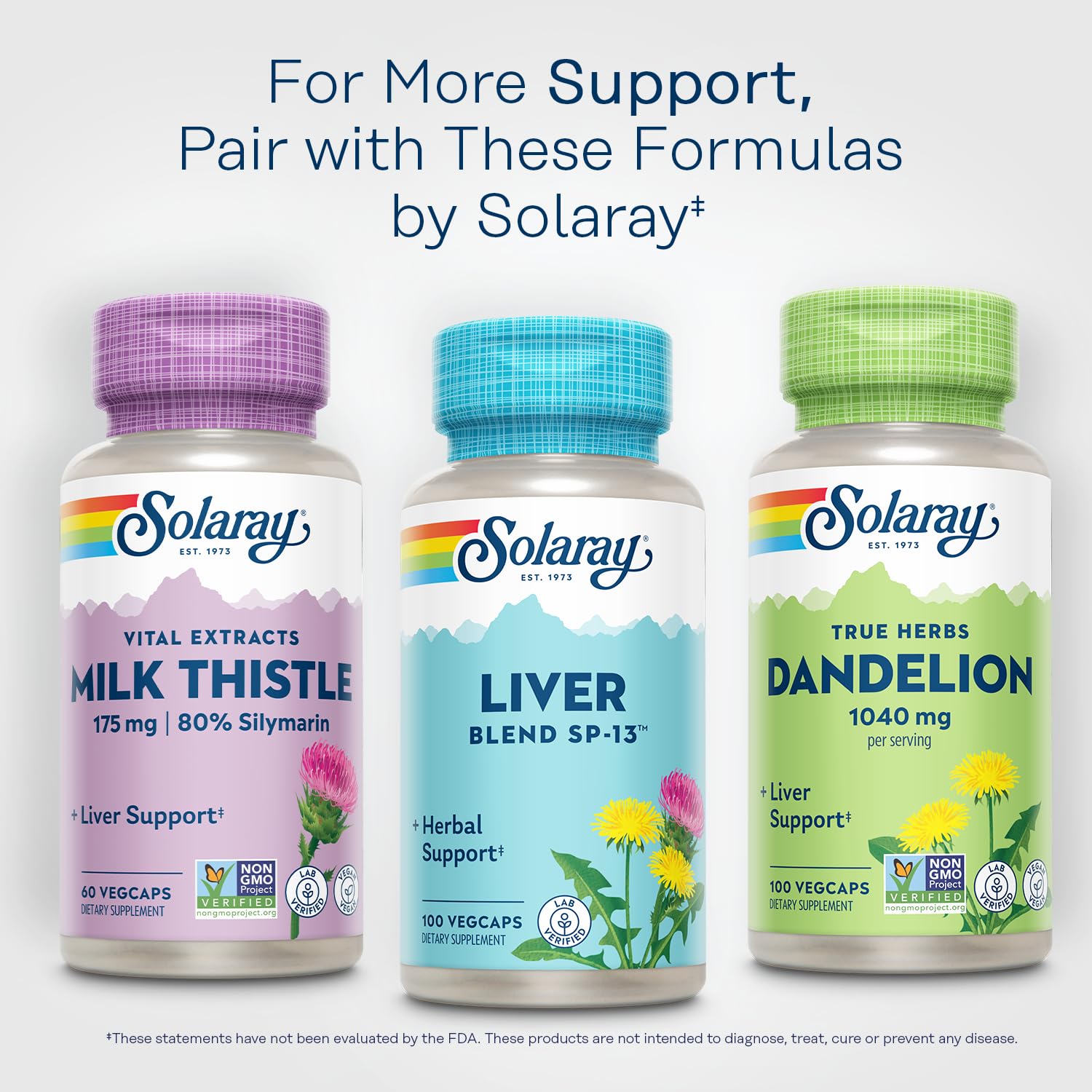 SOLARAY Liver Blend SP-13 - Traditional Herbal Support with Milk Thistle Extract, Dandelion Root, Burdock, Kelp, Peppermint and Trace Minerals - 60-Day Guarantee, 100 Servings, 100 VegCaps - Medaid International