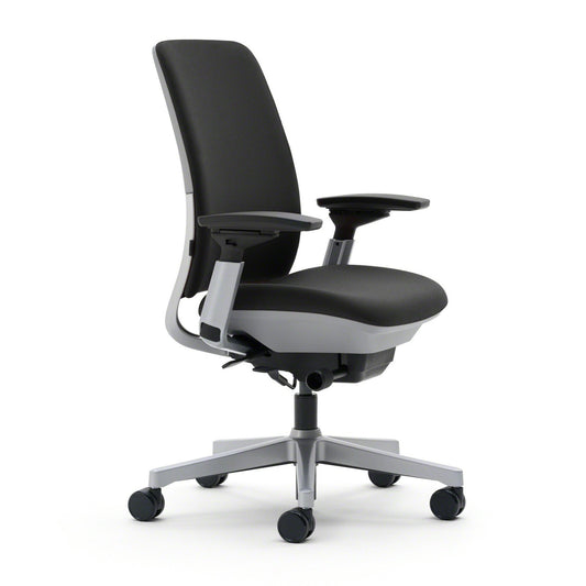 Steelcase Amia Ergonomic Office Chair with Adjustable Back Tension and Arms | Flexible Lumbar with Sliding Seat | Black Frame and Buzz2 Black Fabric - Medaid International