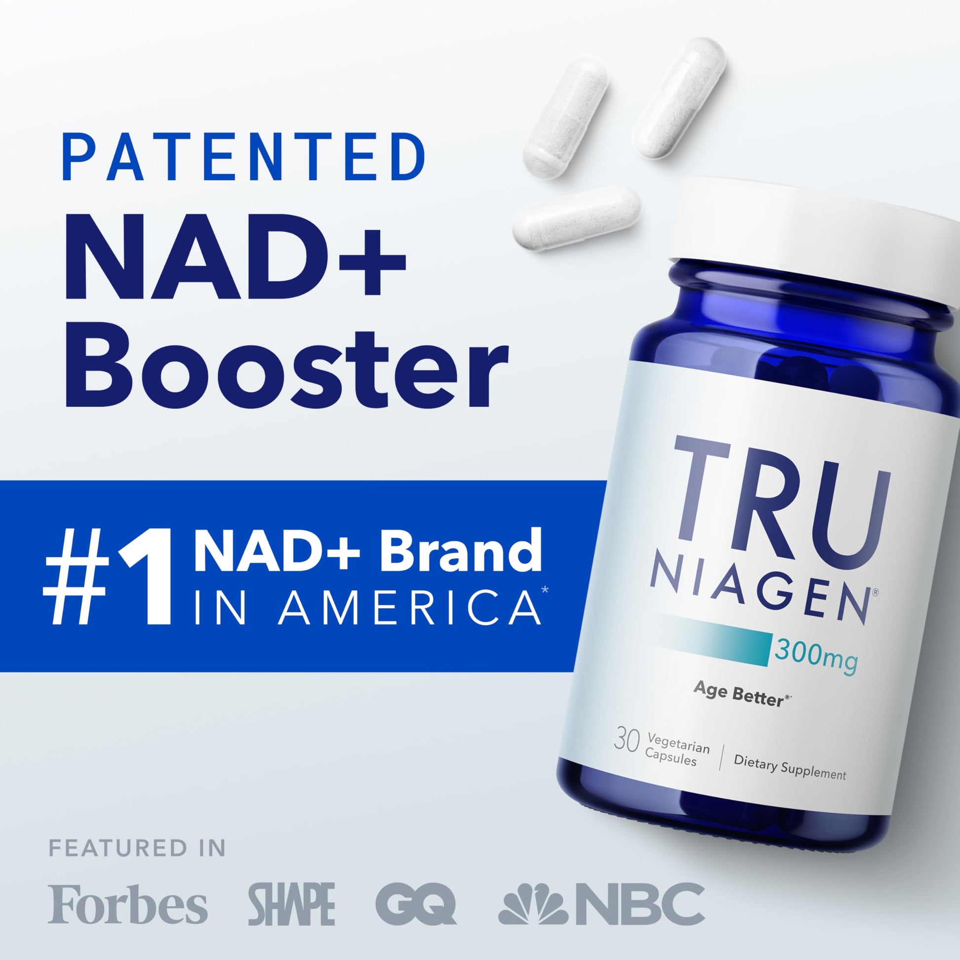 TRU NIAGEN Patented NAD+ Supplement for Anti Aging and Cell Regeneration, 300 mg Niagen, 30 Servings | Supports Cellular Energy, Brain, Muscle | Nicotinamide Riboside (NR) Take 1 Daily | 1 Bottle - Medaid International