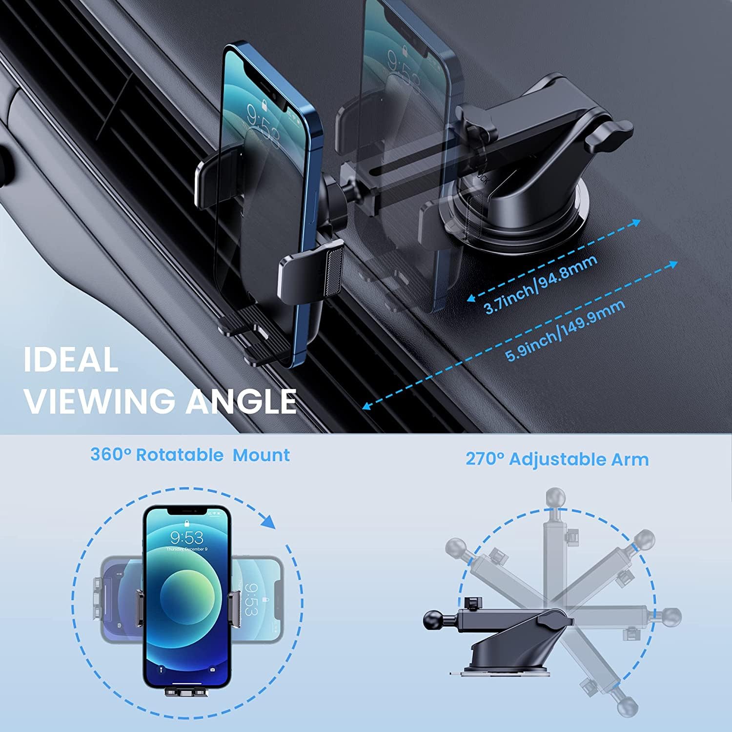 TICILFO Phone Mount for Car Phone Holder [Military-Grade Suction & Stable Clip] Car Phone Holder Mount Windshield Dashboard Air Vent Universal Automobile Mount Fit for All iPhone Android Smartphones - Medaid International