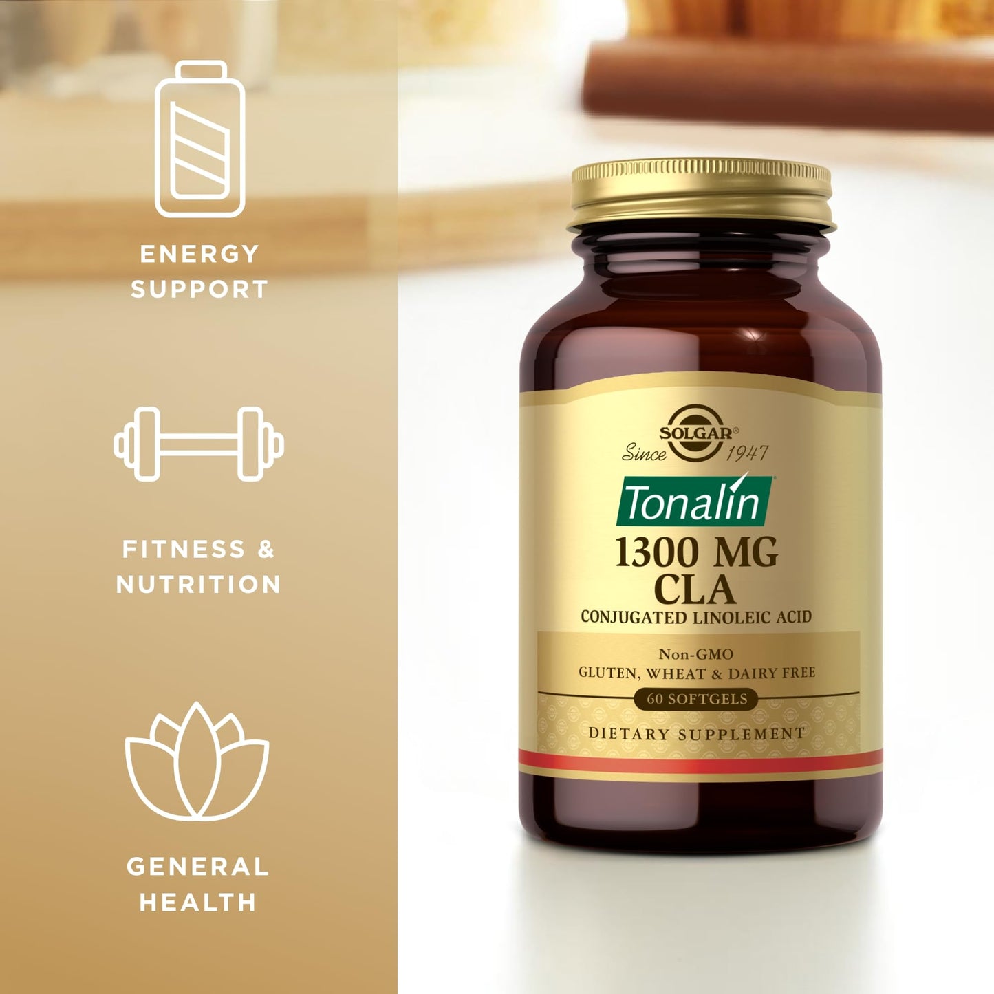 Solgar Tonalin CLA 1300 mg - 60 Softgels - Conjugated Linoleic Acid - Non-GMO, Gluten Free, Dairy Free - 60 Servings - Medaid International
