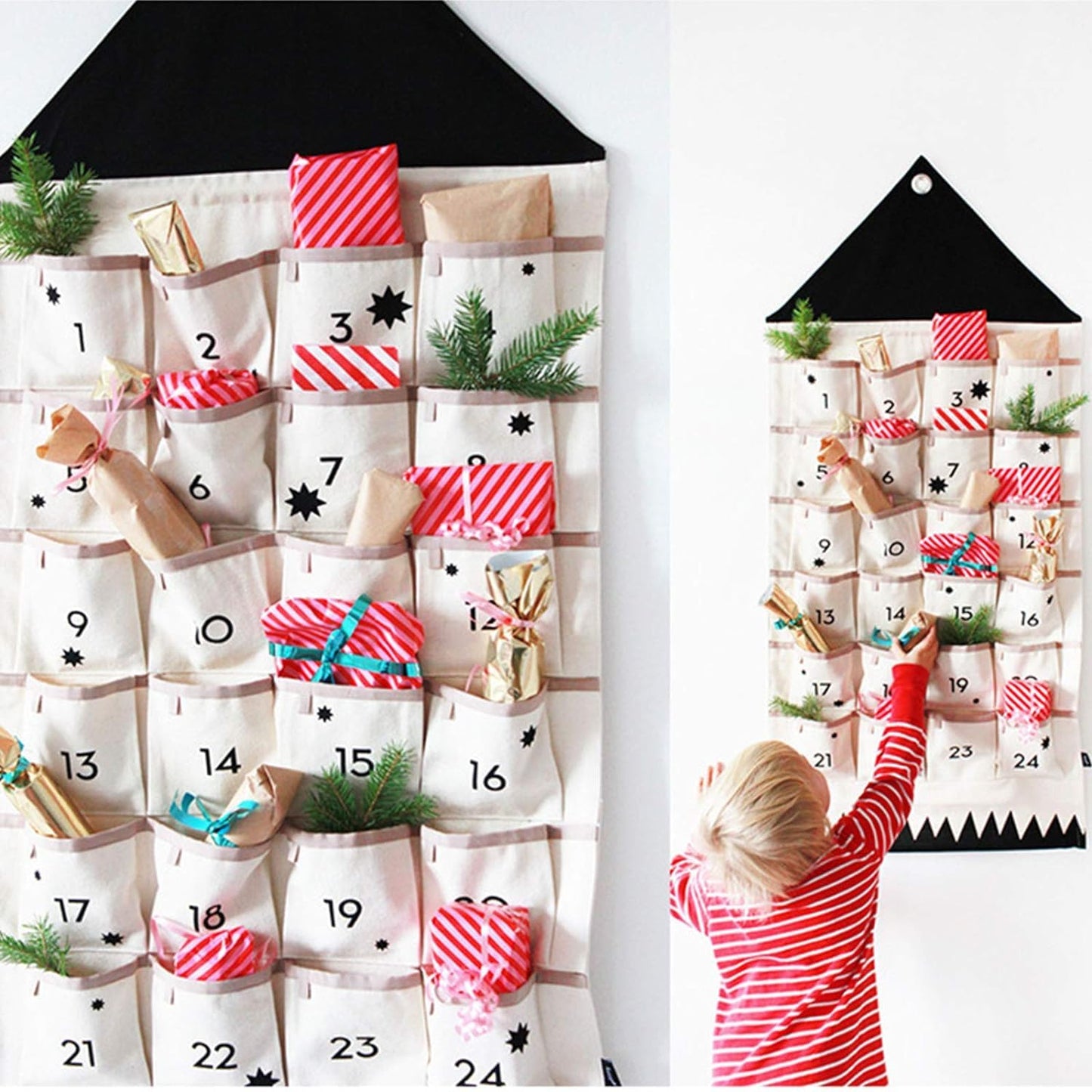 Dkieuyu Reusable Advent Calendar Christmas Hanging Advent Calendar with Pockets,Empty Fillable Portable Door Wall Countdown Cloth Advent Calendar Organizer Xmas Decorations (A-24 pockets) - Medaid International