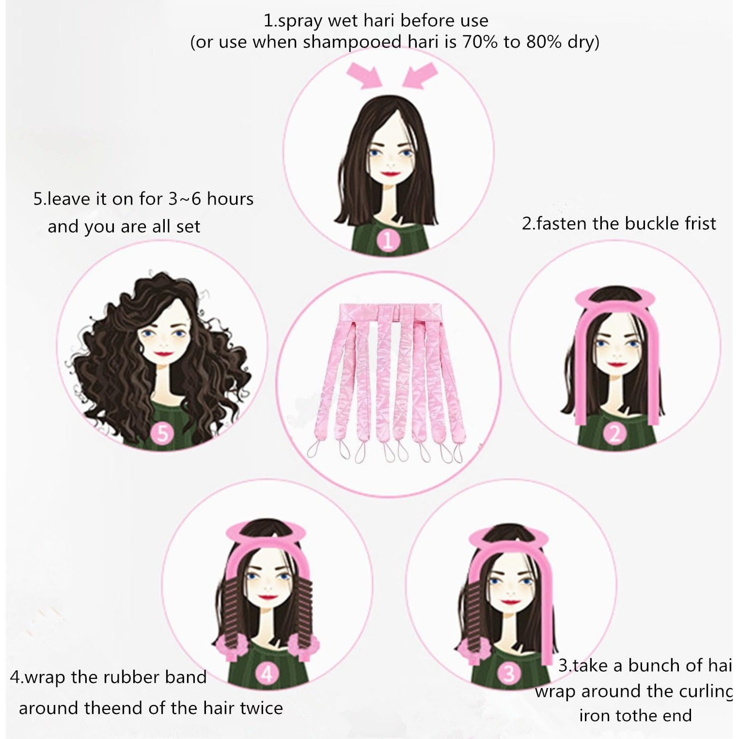 Heatless Hair Curler For Long Hair Eight Rolls Adjustable No Heat