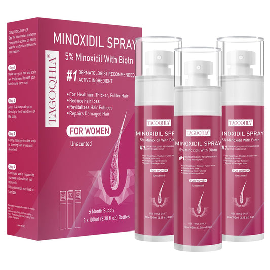 5% Minoxidil for Women Hair Regrowth Spray, hers hair regrowth treatment Infused with Biotin, Extra Strength Treatment to Combat Hair Loss and Thinning, 3 Bottles - Medaid International
