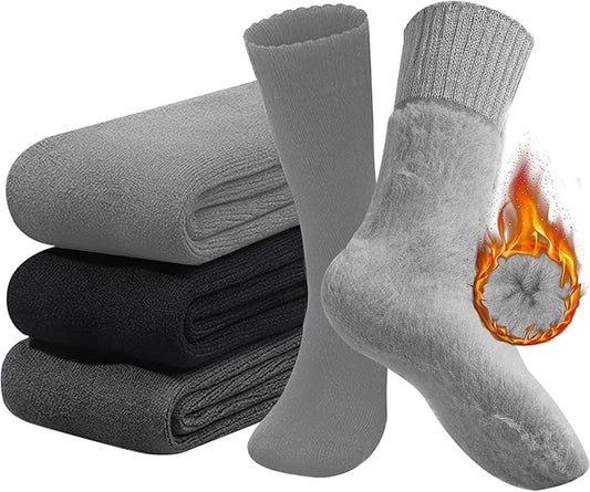 BananaHome 3 pcs Super Thick Wool Socks Men's Winter Fleece Socks-Autumn and Winter Supe Thickened Solid - Medaid