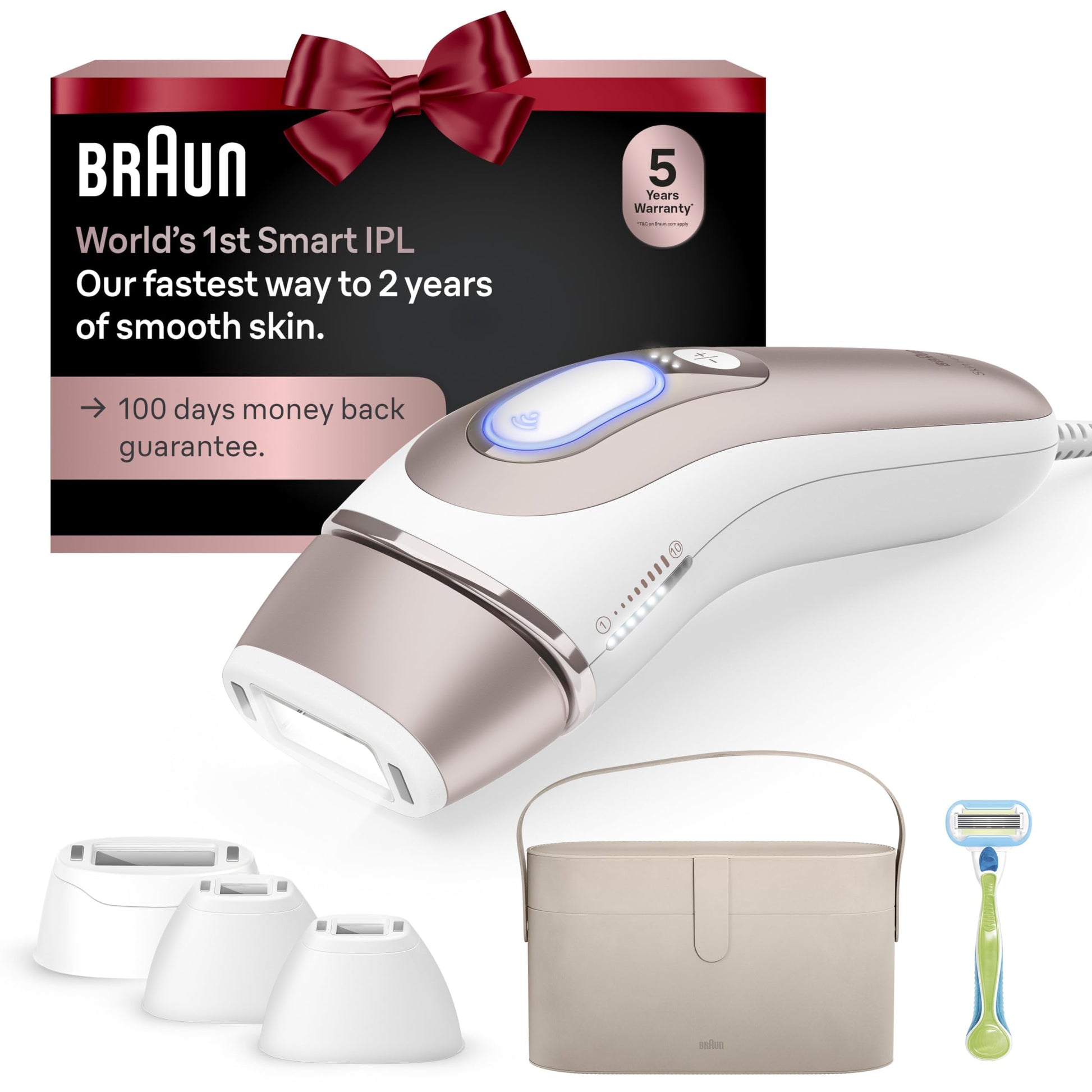 Braun Smart IPL, Skin i·Expert Pro 7: at Home Laser Hair Removal, Permanent Visible Hair Reduction, Holiday Gifts for Women and Men with Free App, Vanity Case, Venus Razor, 4 Smart Heads, IPL7387 - Medaid International