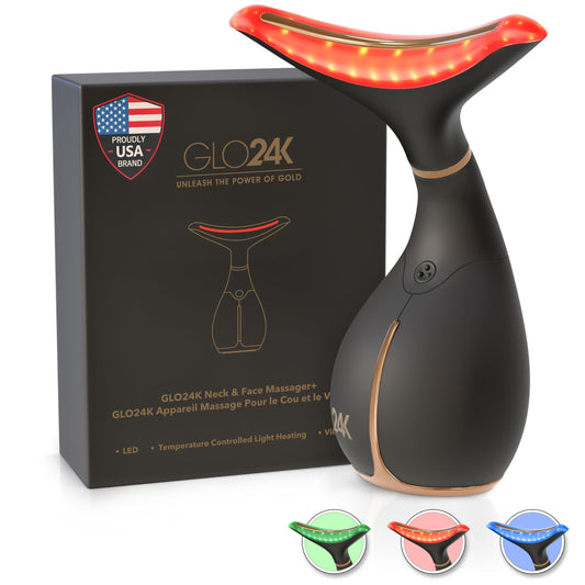 GLO24K Red Light Face & Neck Beauty Device – 3-in-1 Facial Massager Tool with LED & Vibration for Skin Revitalization and Neck Firming - Medaid International