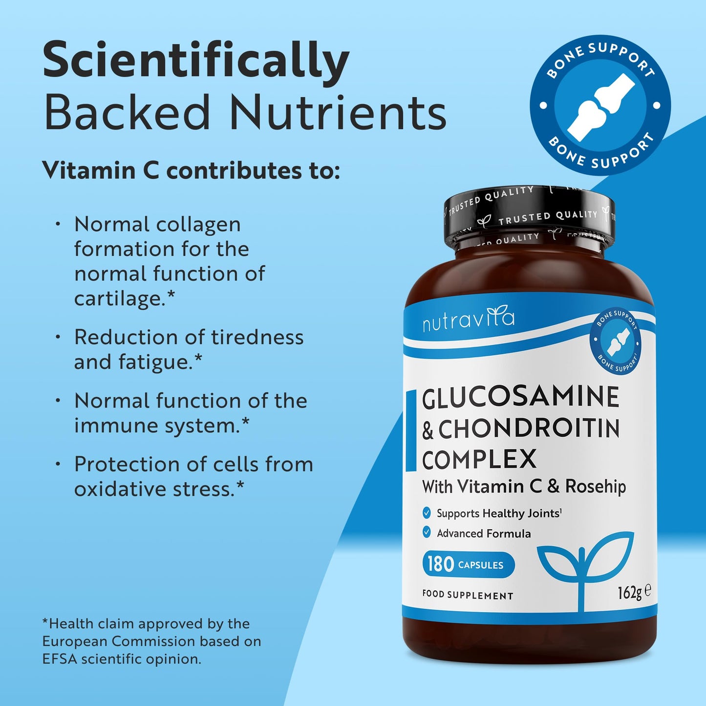 Glucosamine and Chondroitin Complex – 180 High Strength Capsules – Contributes to The Maintenance of Normal Immune System – with Vitamin C, Turmeric, Ginger and Rosehip - Medaid International