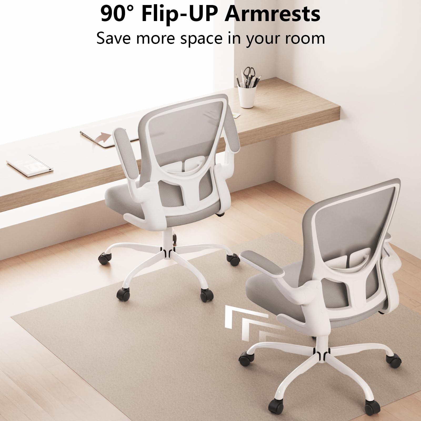 Ergonomic Office Chair, Comfort Swivel Home Office Task Chair, Breathable Mesh Desk Chair, Lumbar Support Computer Chair with Flip-up Arms and Adjustable Height - Medaid International