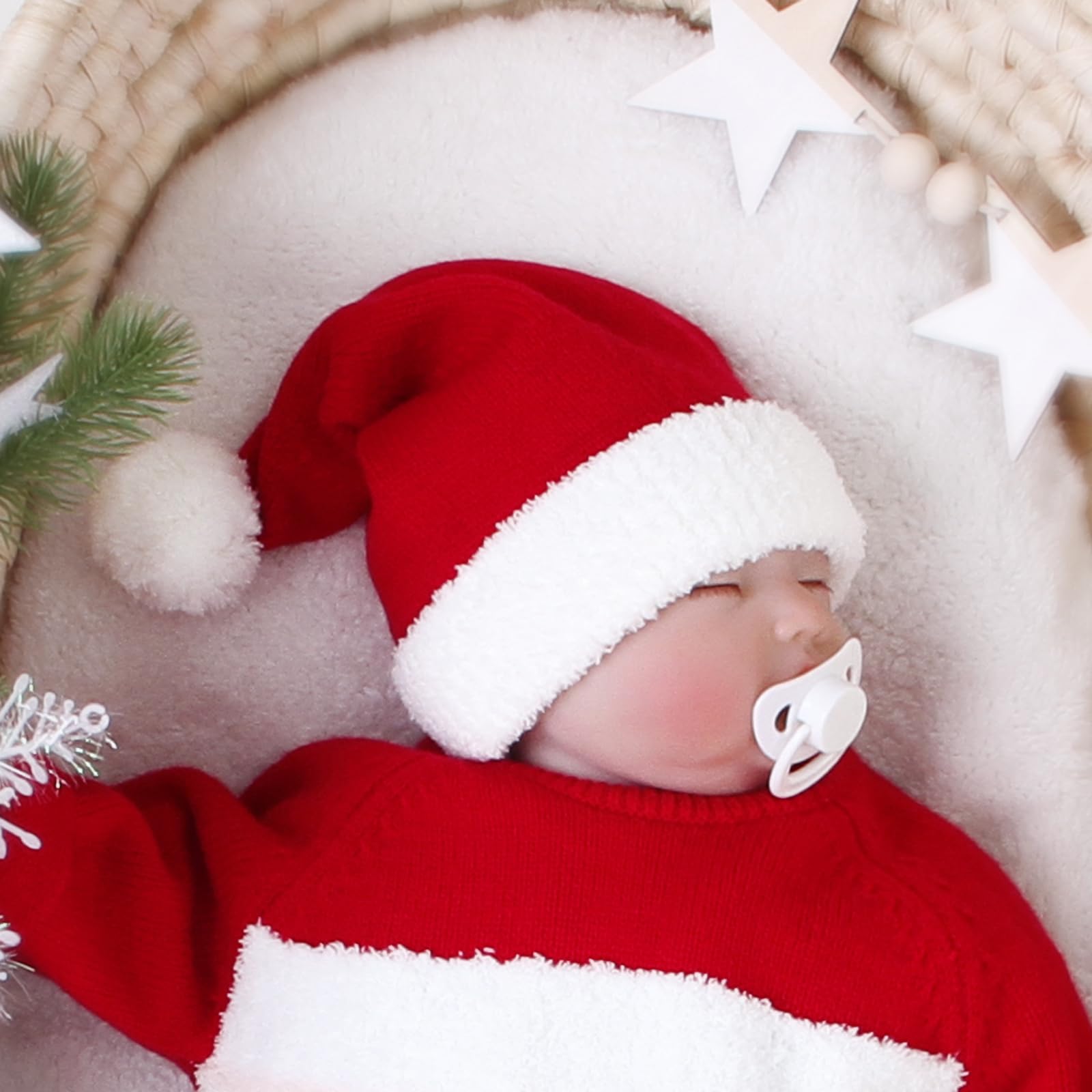 eyigylyo Christmas Knitted Santa Hat for Baby Infant Toddler, Red and White Warm Funny Beanie Xmas Winter Hats for New Year Festive Holiday Party - Medaid International