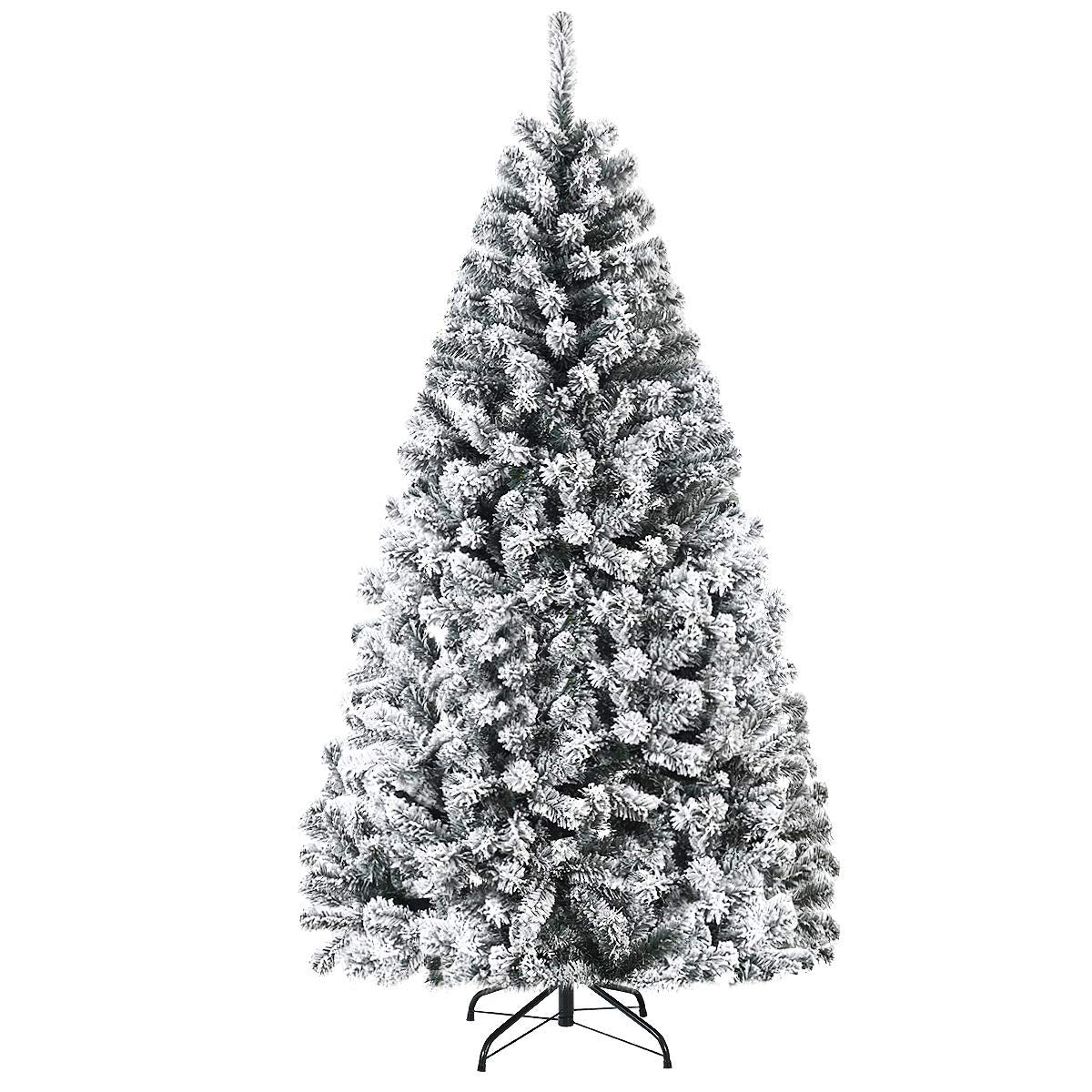 Artificial Christmas, Premium PVC Xmas Full, Flocked Snow Pine Tree with Solid Metal Stand, Ideal for Indoor and Outdoor (6FT), White, Christmas Tree - Medaid International